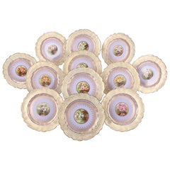 12 English Hand-Painted and Gilt Porcelain Dessert Plates by George Jones