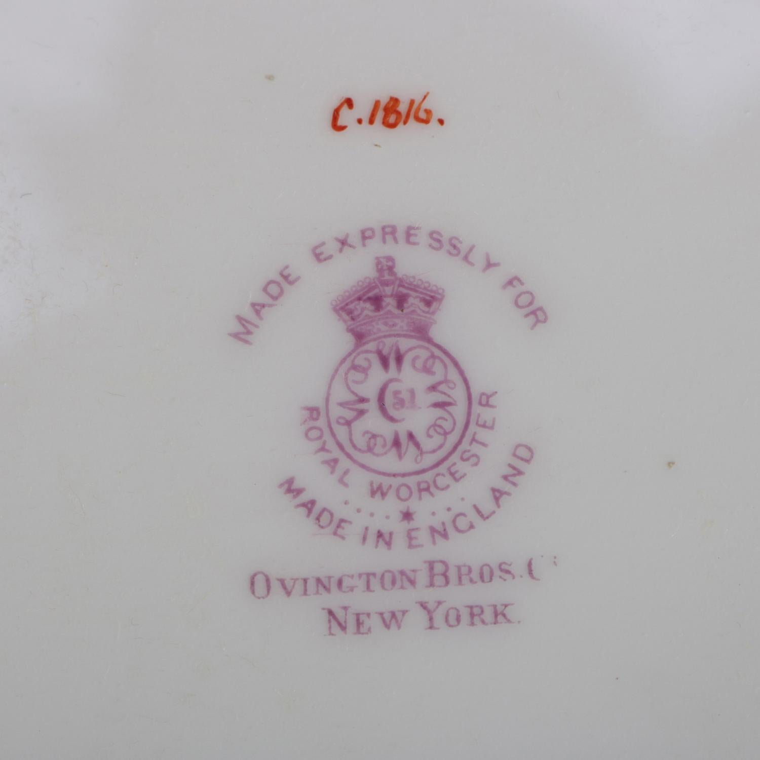 20th Century 12 English Ovington Bros. Gilt Porcelain Dinner Plates by Royal Worcester