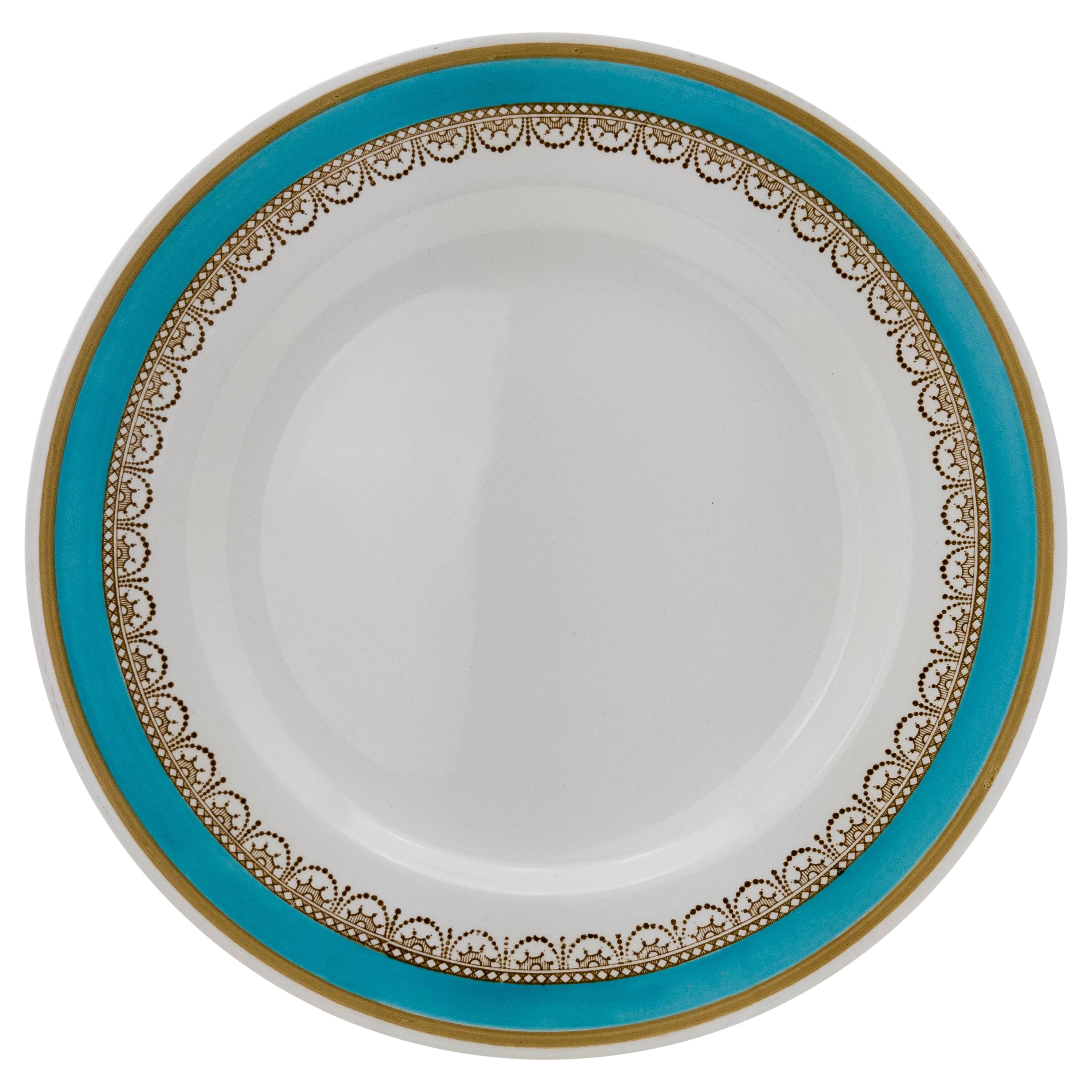 10 Gilt Encrusted and Turquoise Jewel Custom Dinner Plates, Antique