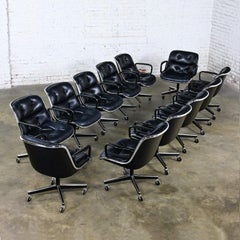 12 Executive Armchairs by Charles Pollock for Knoll Black Leather & 4 Prong Base