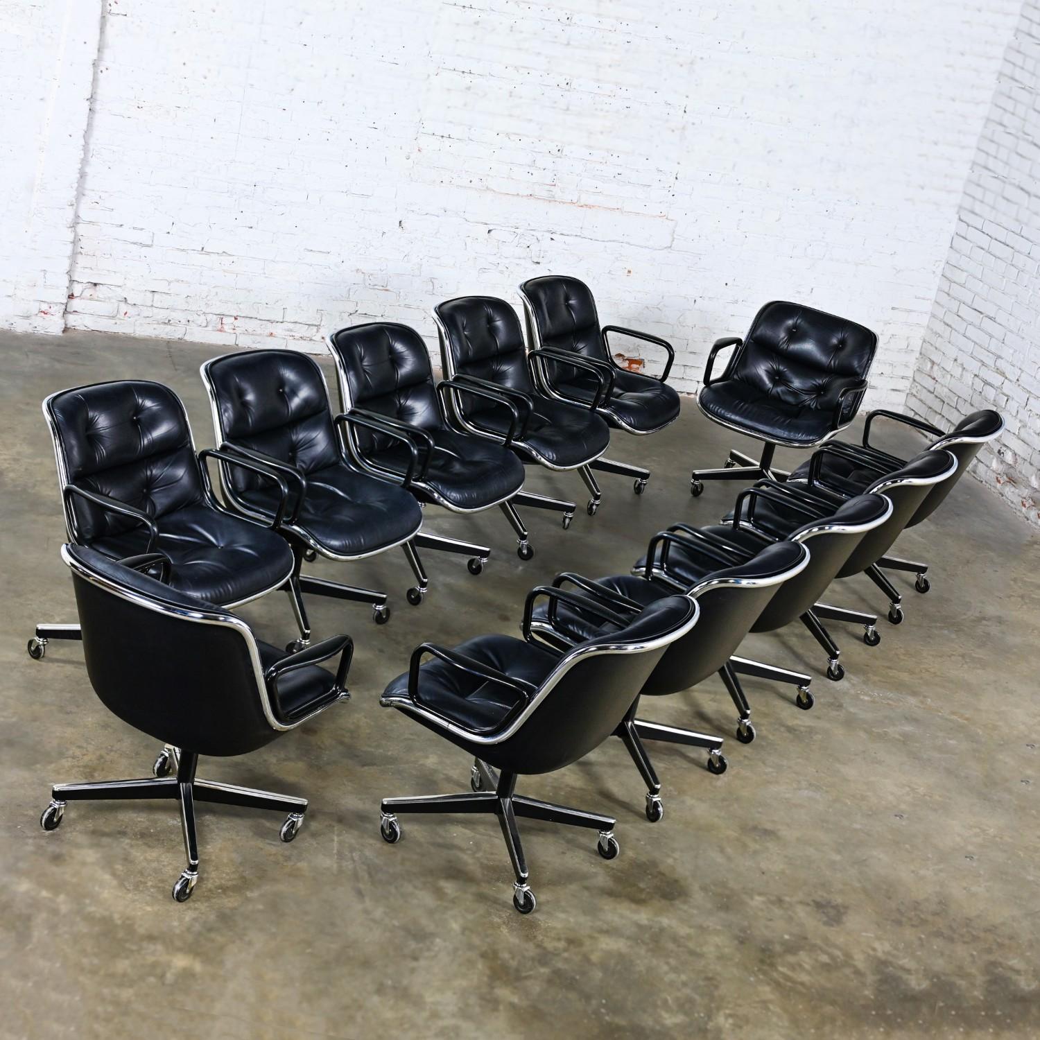 12 Executive Armchairs by Charles Pollock for Knoll Black Leather & 4 Prong Base For Sale 13