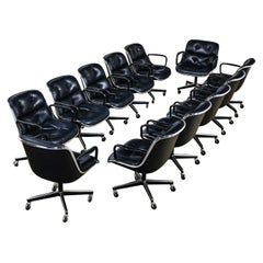 12 Chefsessel von Charles Pollock für Knoll aus schwarzem Leder und 4 Zackenfußfüßen