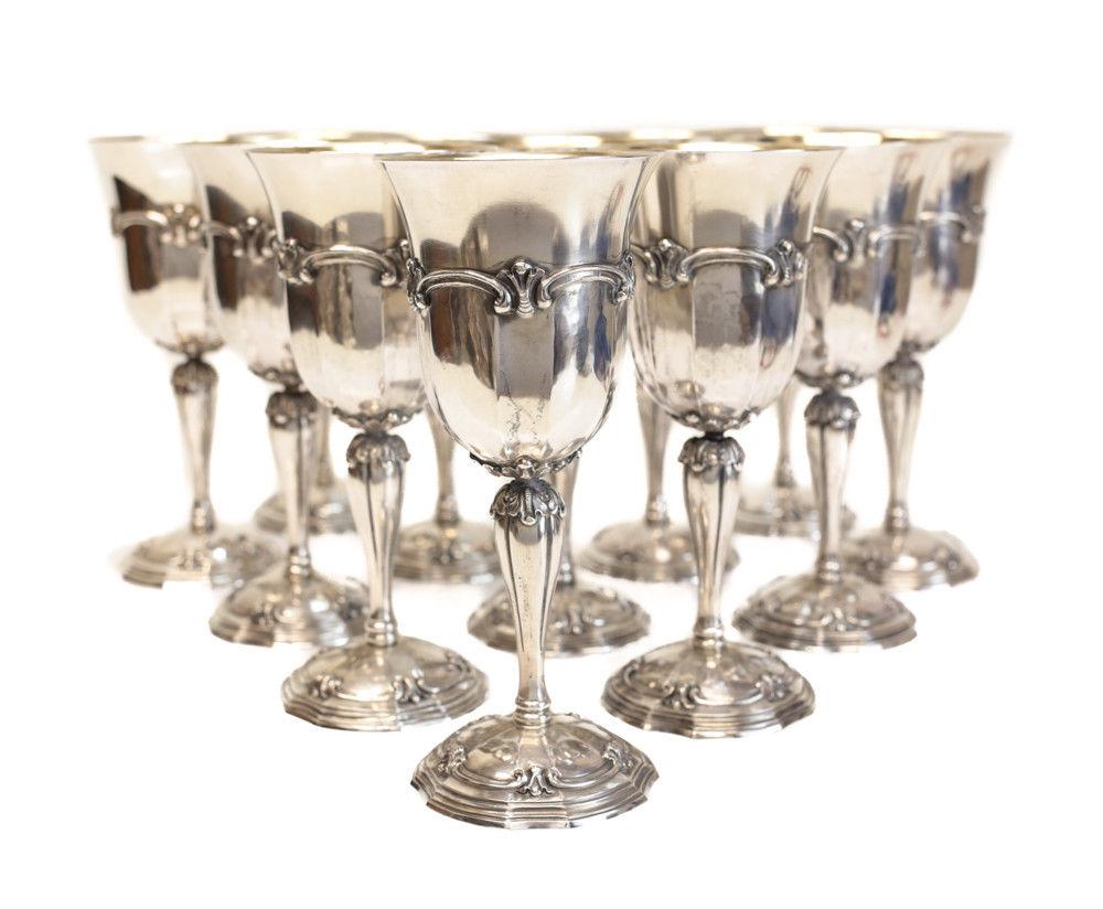 12 Exquisite Buccellati Sterling Silver Goblet Beakers in Grande Imperiale In Excellent Condition For Sale In Pasadena, CA