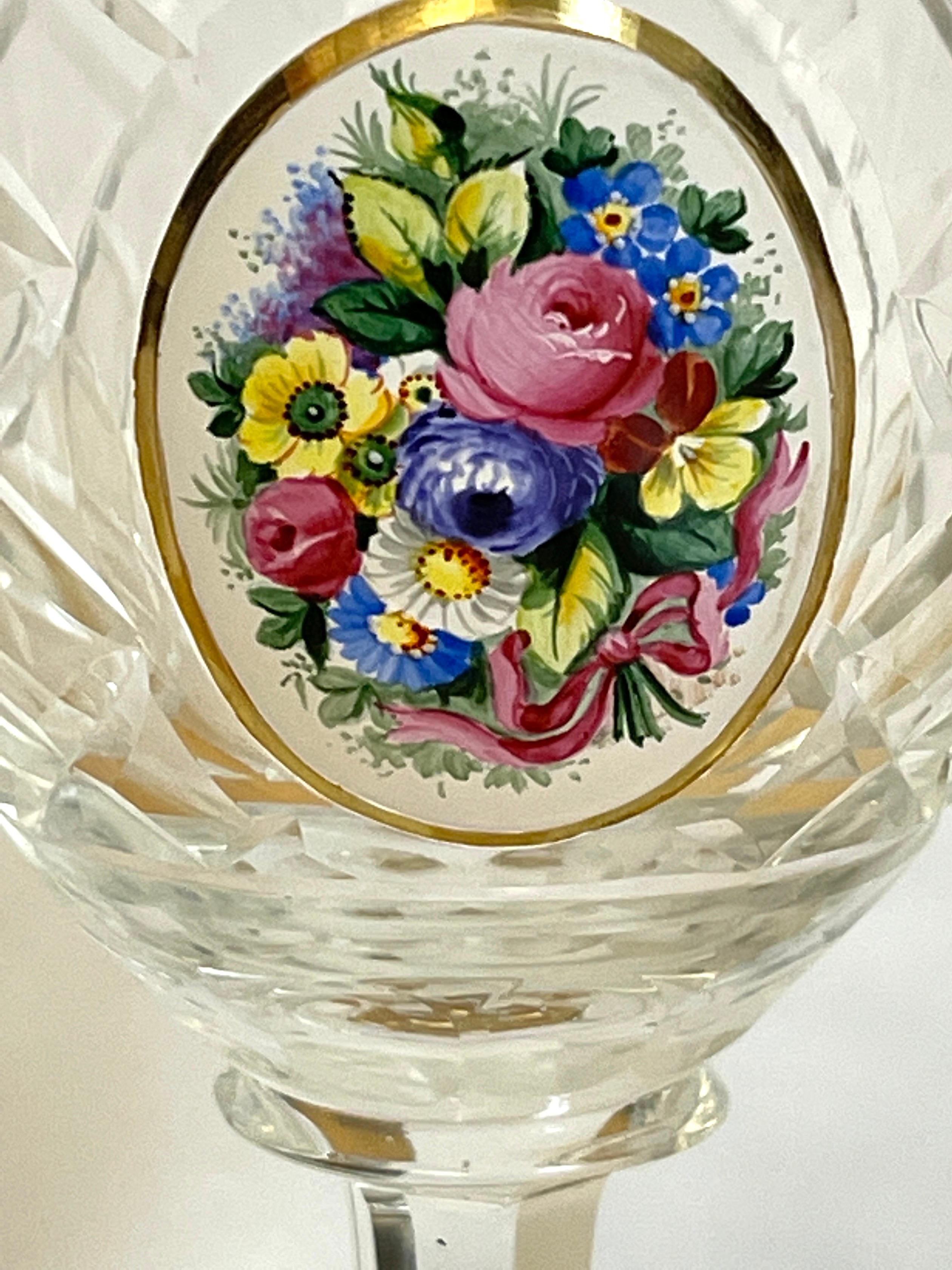 12 Exquisite Moser Floral Enameled Cut to Clear Enamel Water/Wine Goblets For Sale 5