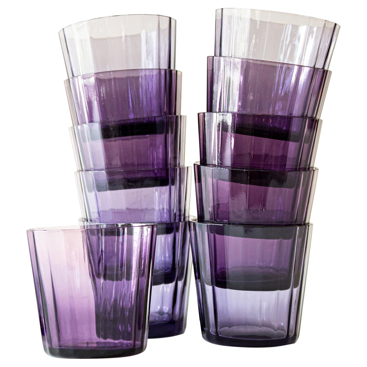 12 Facet Swedish Art Deco Sherry Glasses in Lilac and Blue For Sale