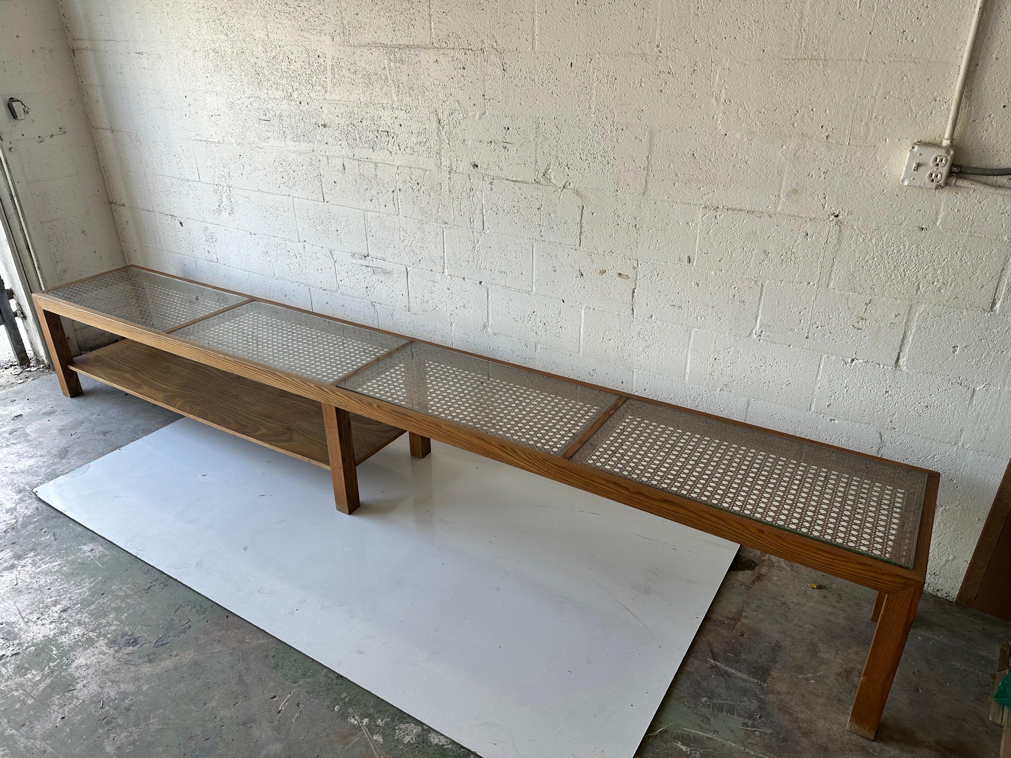 Mid-Century Modern 12 Feet long Cane Low Console Table For Sale