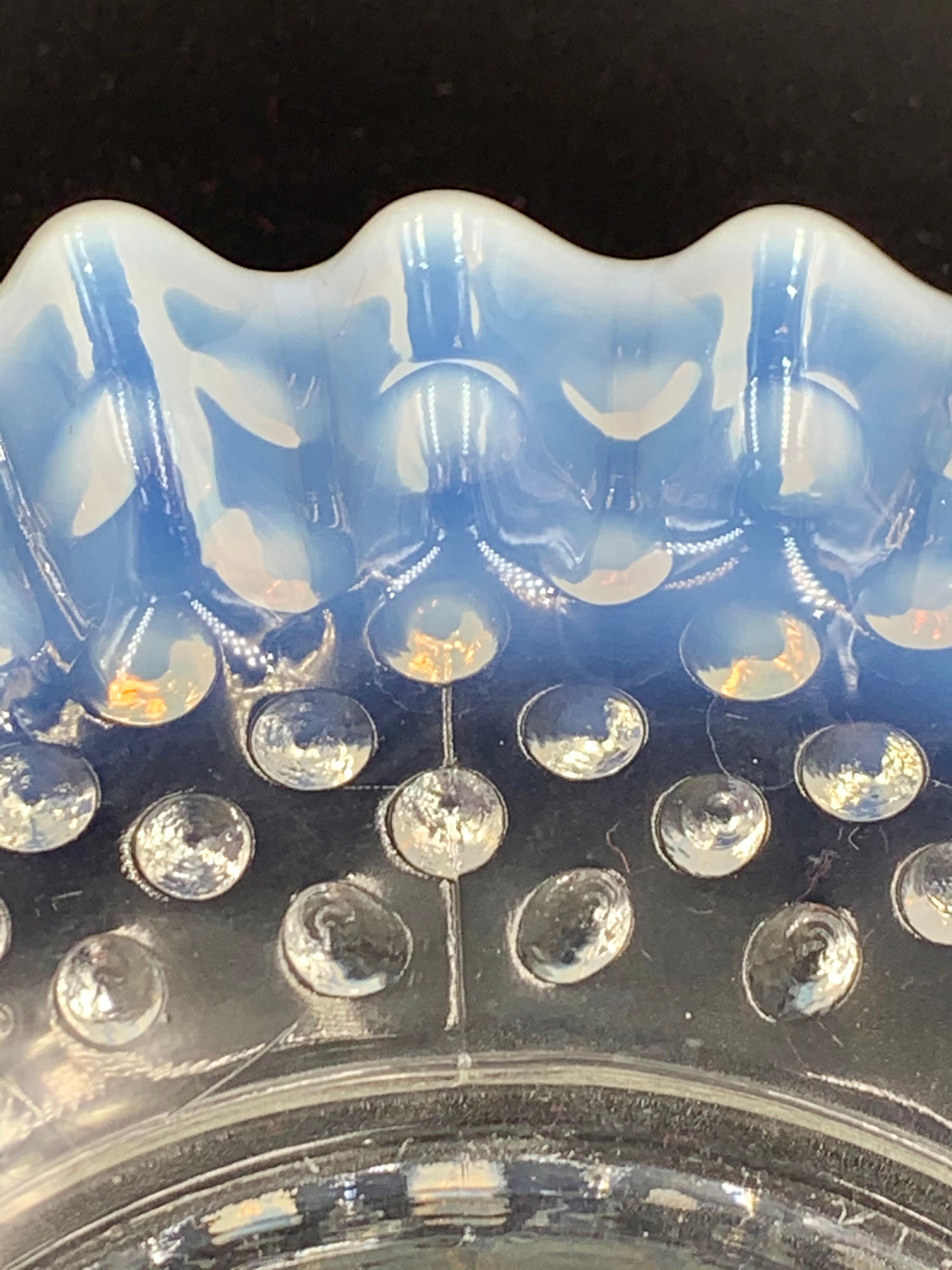 12 Fenton Light Blue Opalescent Ruffled Glass Mayonnaise Bowl Underplate Plate 1