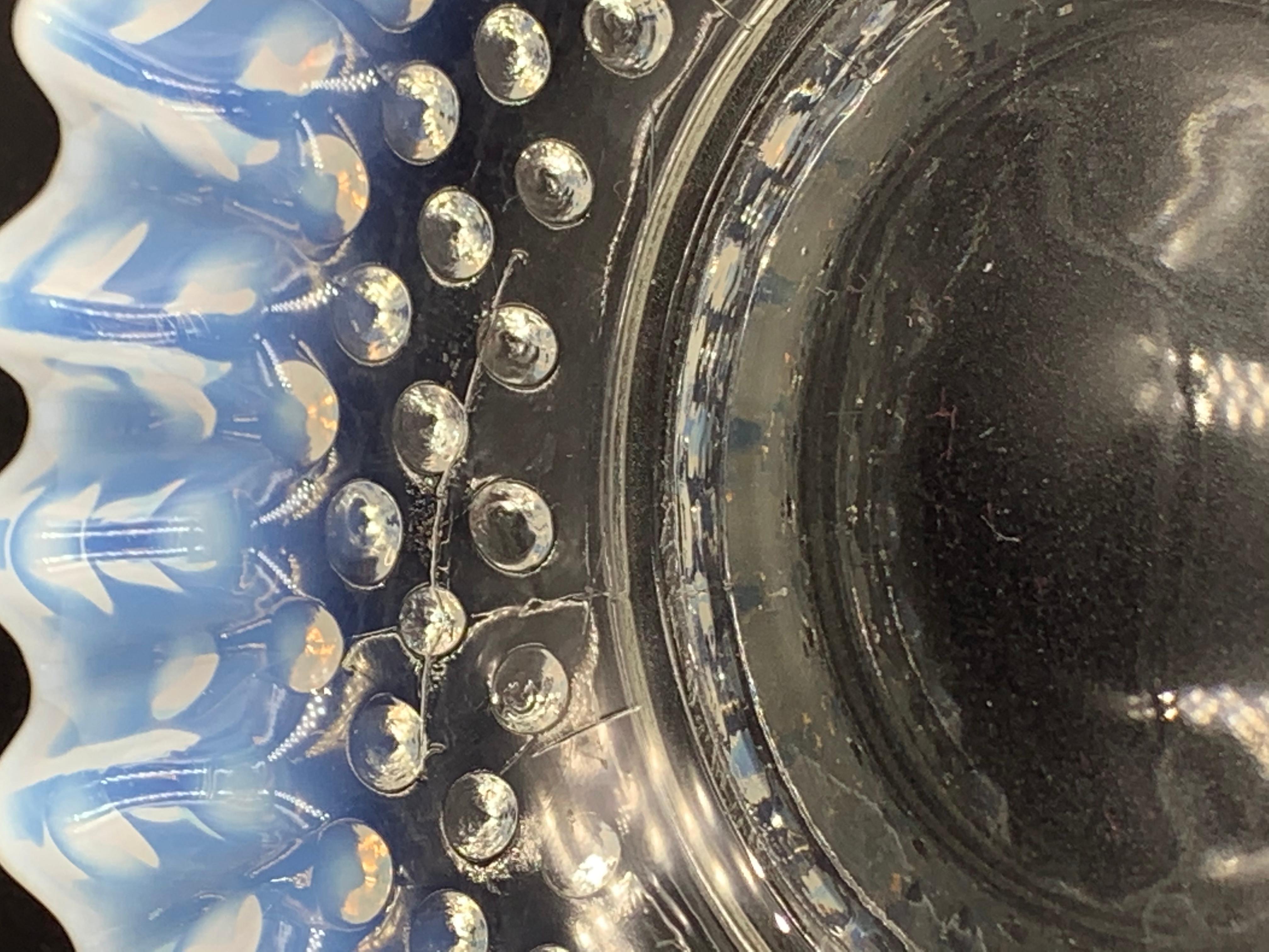 12 Fenton Light Blue Opalescent Ruffled Glass Mayonnaise Bowl Underplate Plate 2