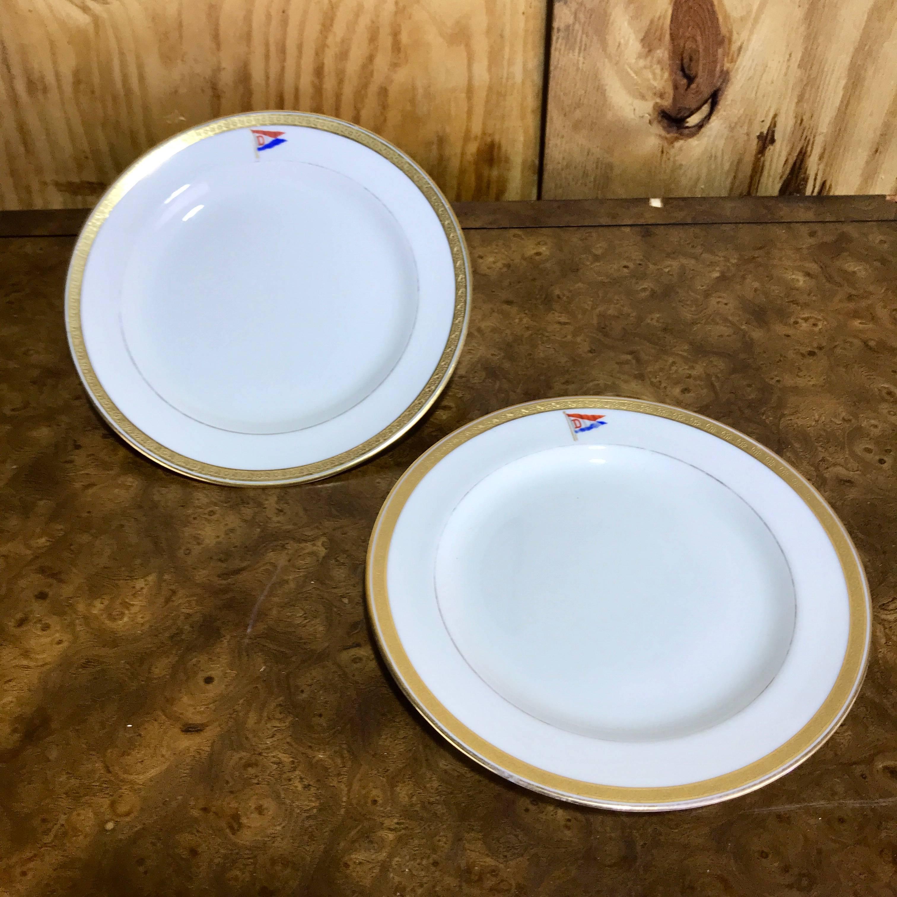 12 First Class Steamship or Yacht Dessert Plates by Cauldon In Good Condition For Sale In West Palm Beach, FL