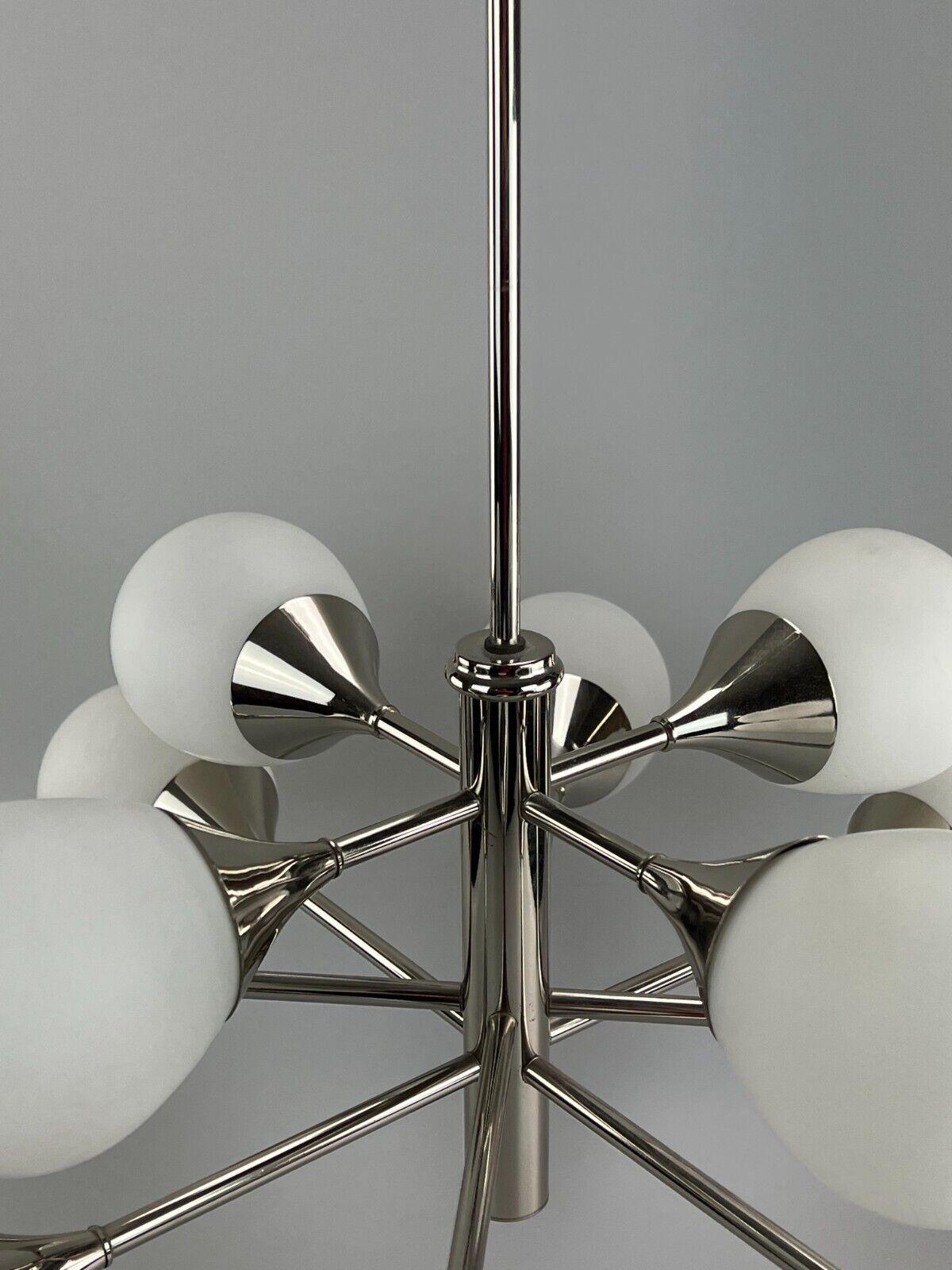 Metal 12-Flame Sputnik Chandelier from the 1960s and 1970s, Kaiser Leuchten, Opal Glas For Sale