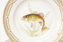 12 Flora Danica Fish Plates, Vintage and Vibrantly Painted, Royal Copenhagen
