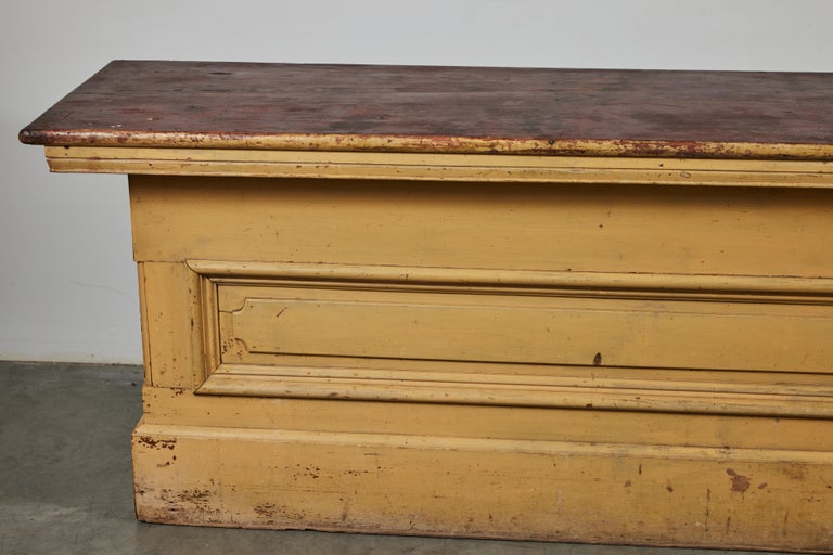 Folk Art 12 Foot American General Store Counter Mustard Paint 19th Century For Sale