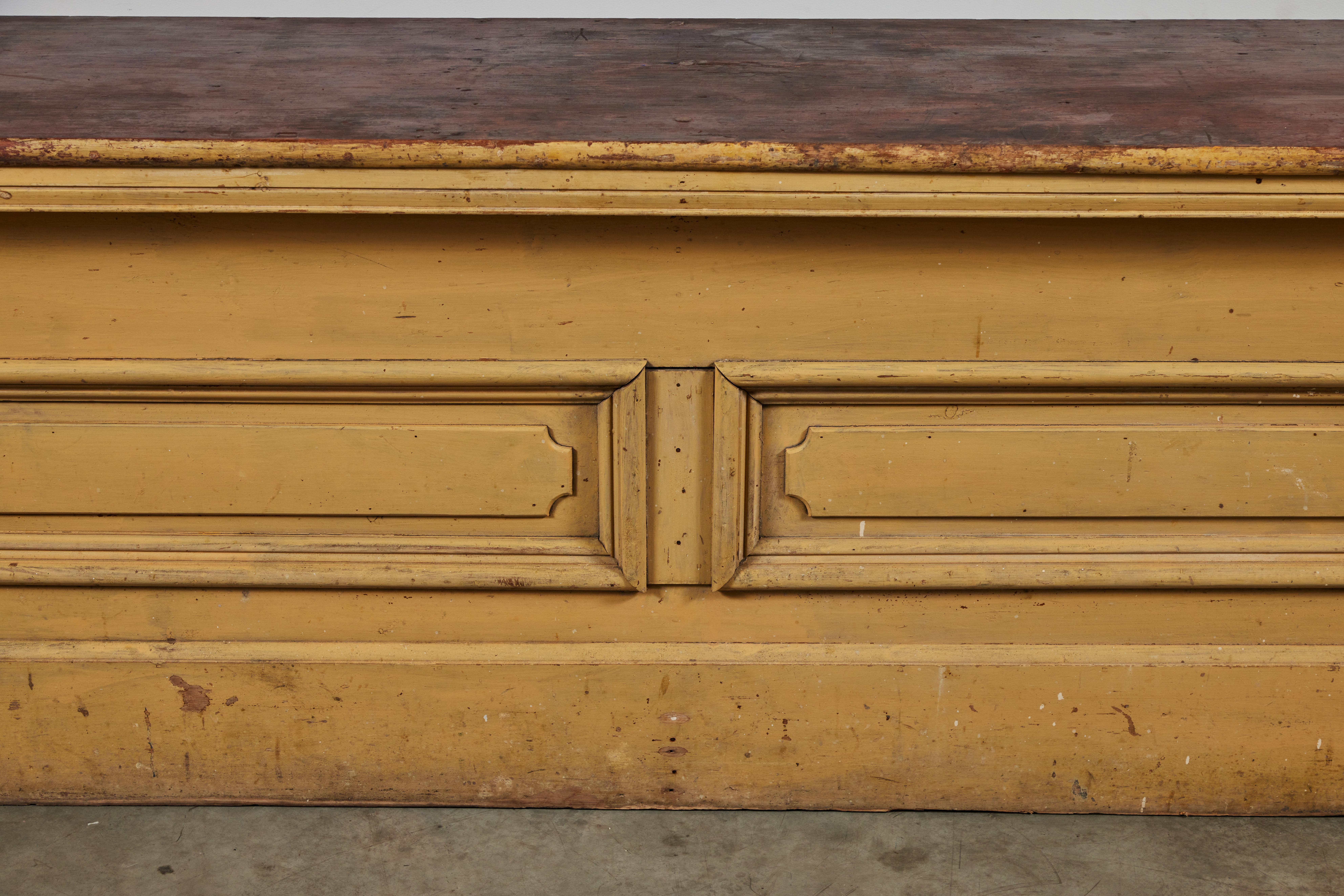 North American 12 Foot American General Store Counter Mustard Paint 19th Century