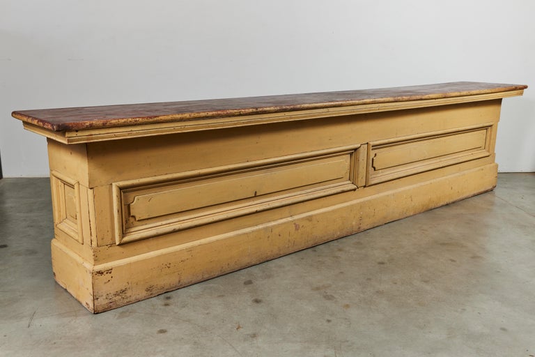 12 Foot American General Store Counter Mustard Paint 19th Century For Sale 1