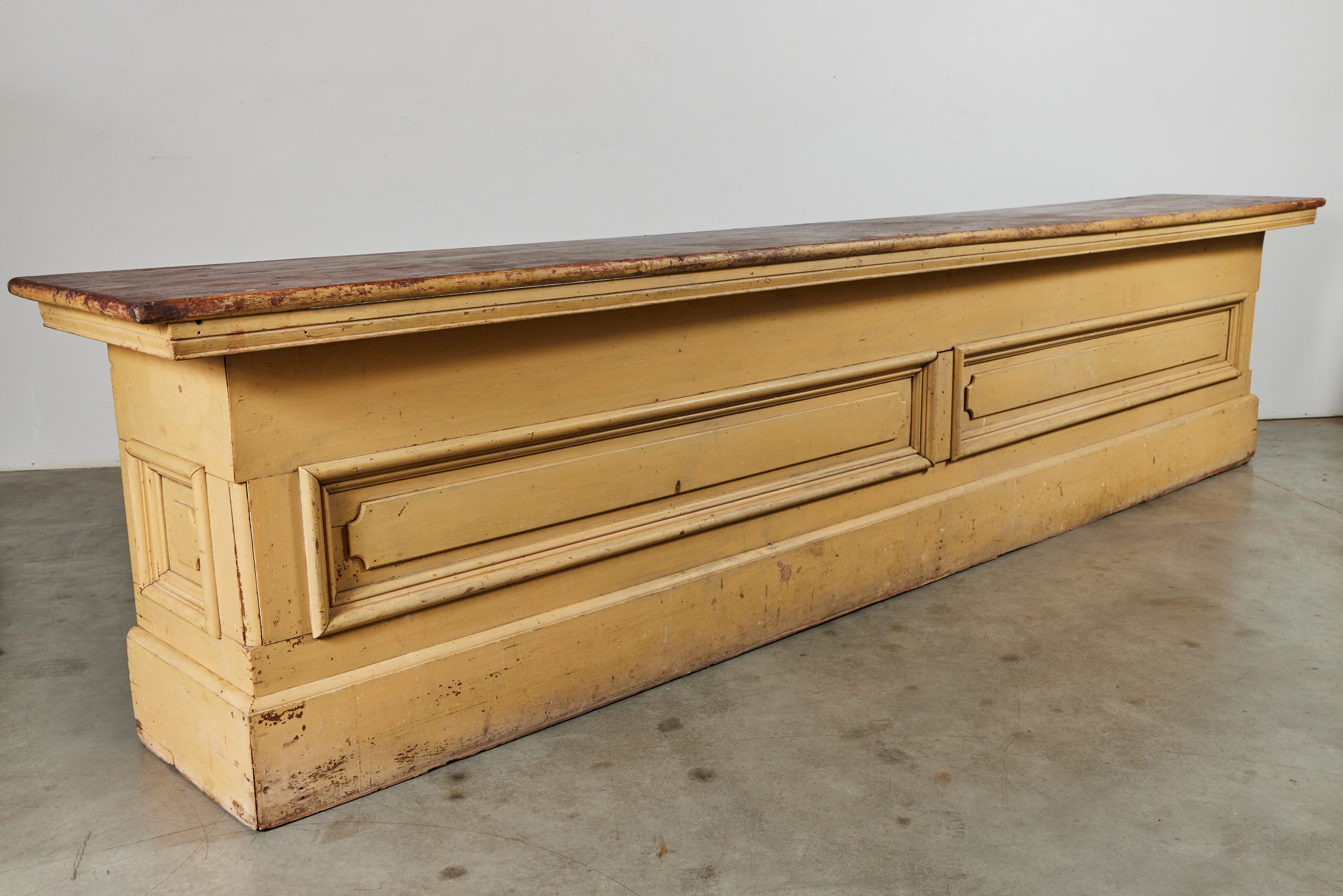 12 Foot American General Store Counter Mustard Paint 19th Century 2