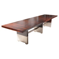 12 Foot Art Deco Style Macassar Ebony and Brushed Aluminium Dining Table