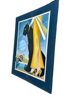12' Foot Hand Painted Art Deco Damsel & Panther Oil on Canvas Screen