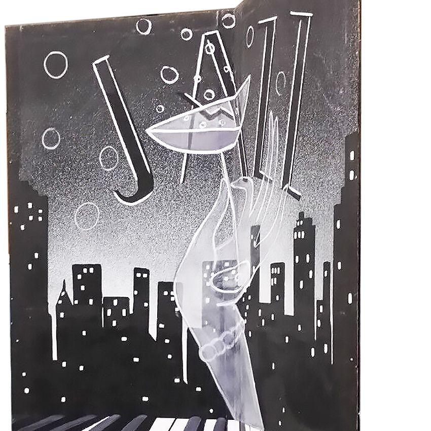 12' Foot Handgemaltes Jazz-Stadtbild Öl auf Leinwand (Ende des 20. Jahrhunderts) im Angebot