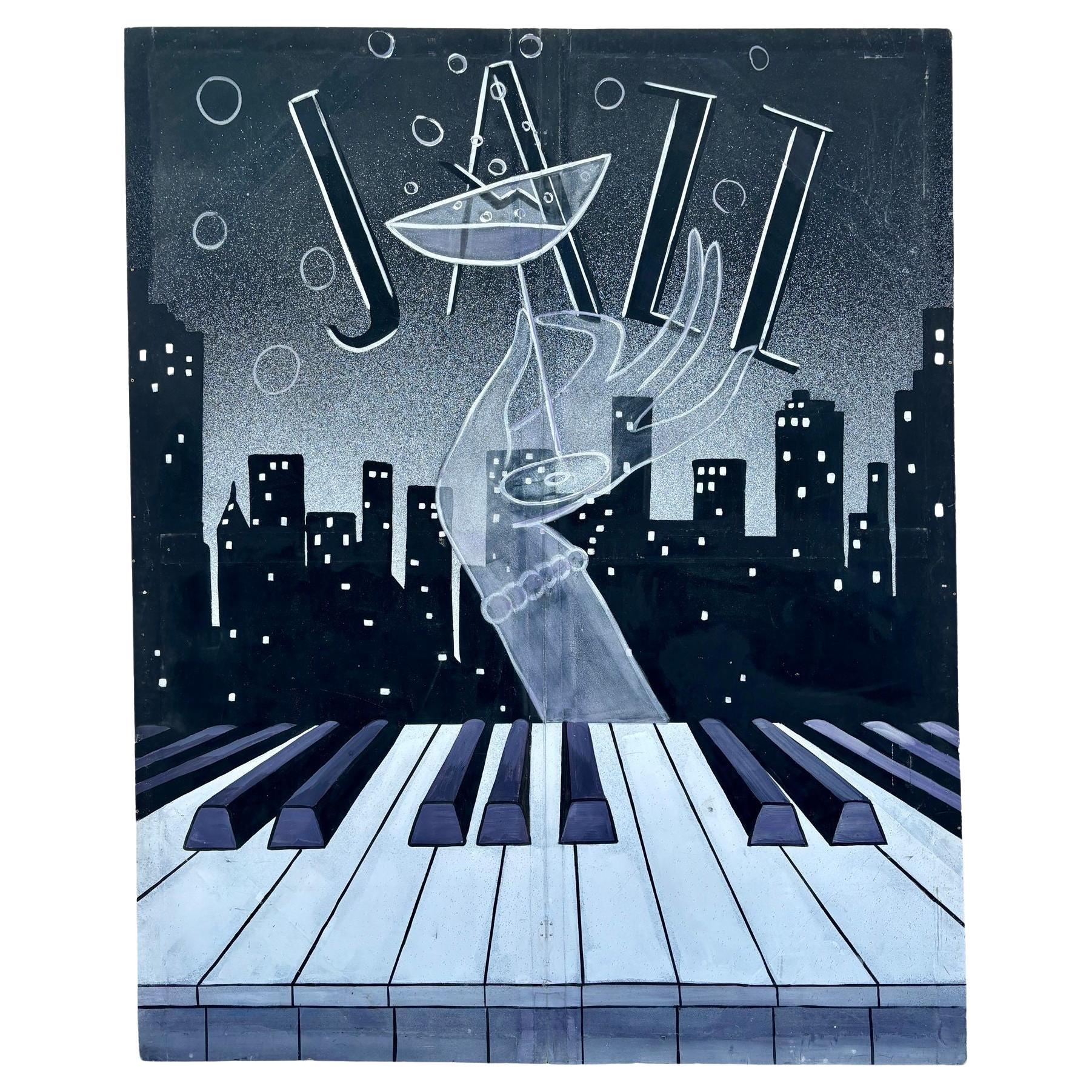 Paravento Jazz dipinto a mano di 11 piedi con olio su tela