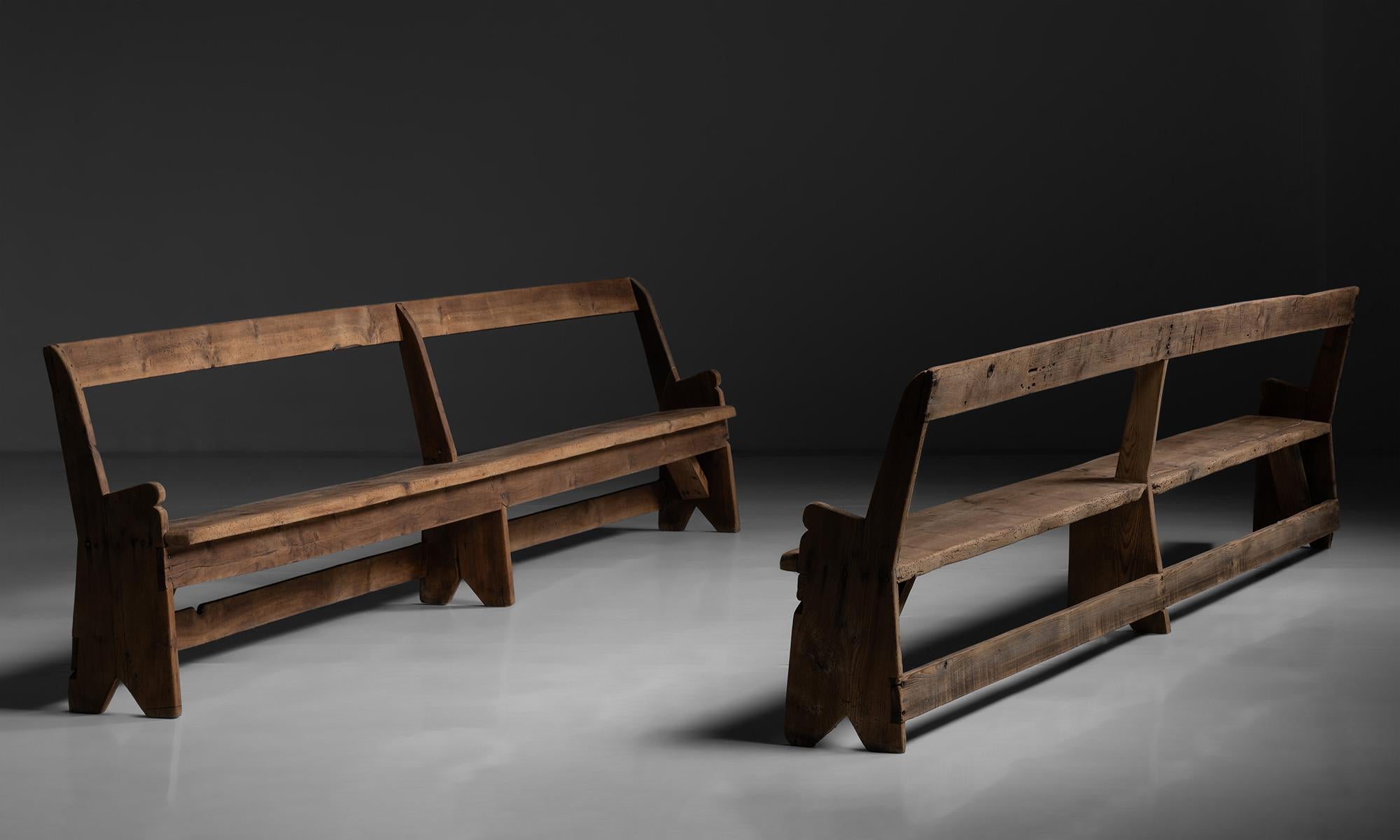 12 Foot Long Primitive Benches

America circa 1930

Solid pine construction, with single plank seat and back.

Measures 149.25”L x 14”d x 33.25”h x 17”seat

*Please note the price is per unit*