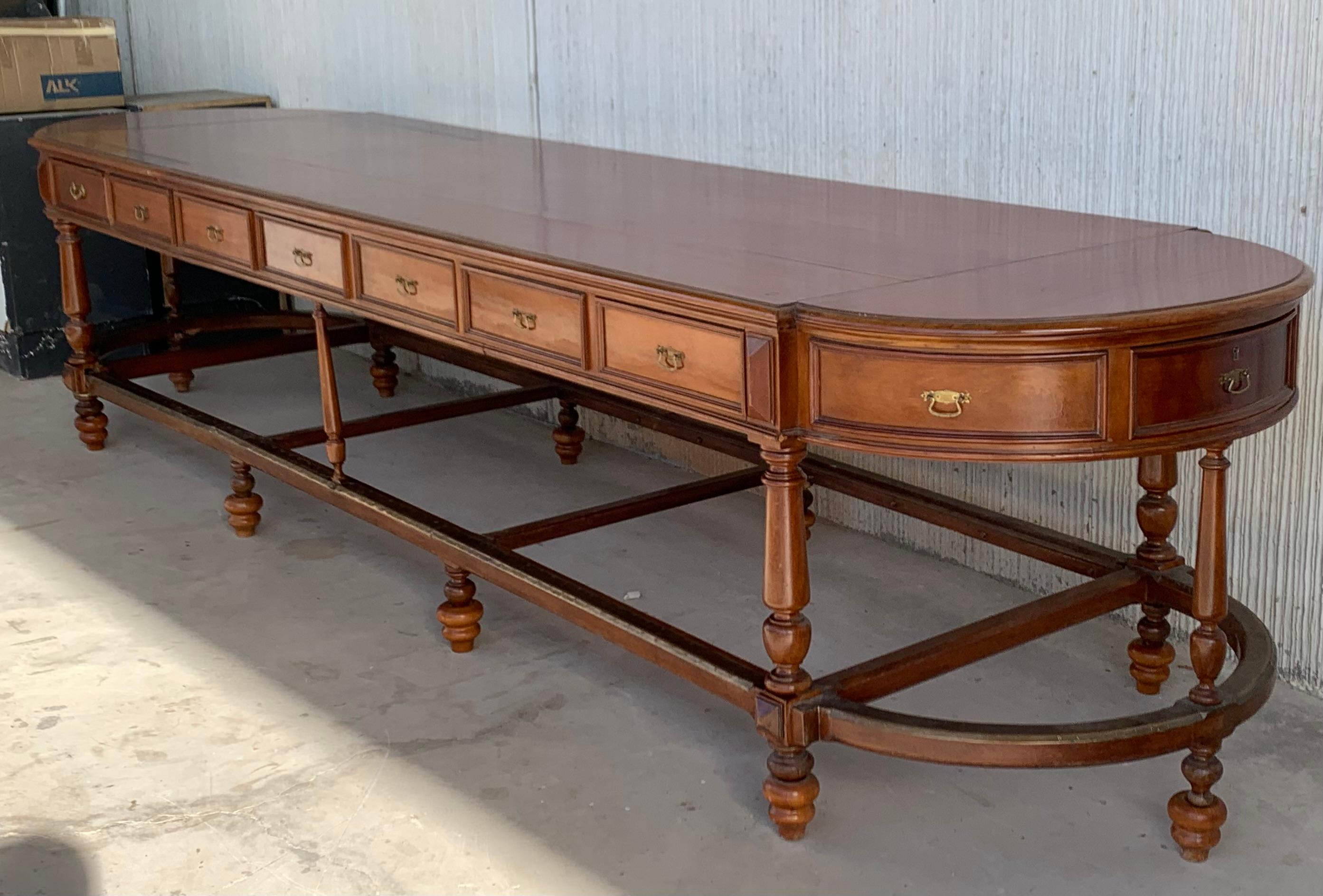 Spanish Colonial 12 Foot Oval Center Table with Drawers in Both Sides, 20th Century For Sale