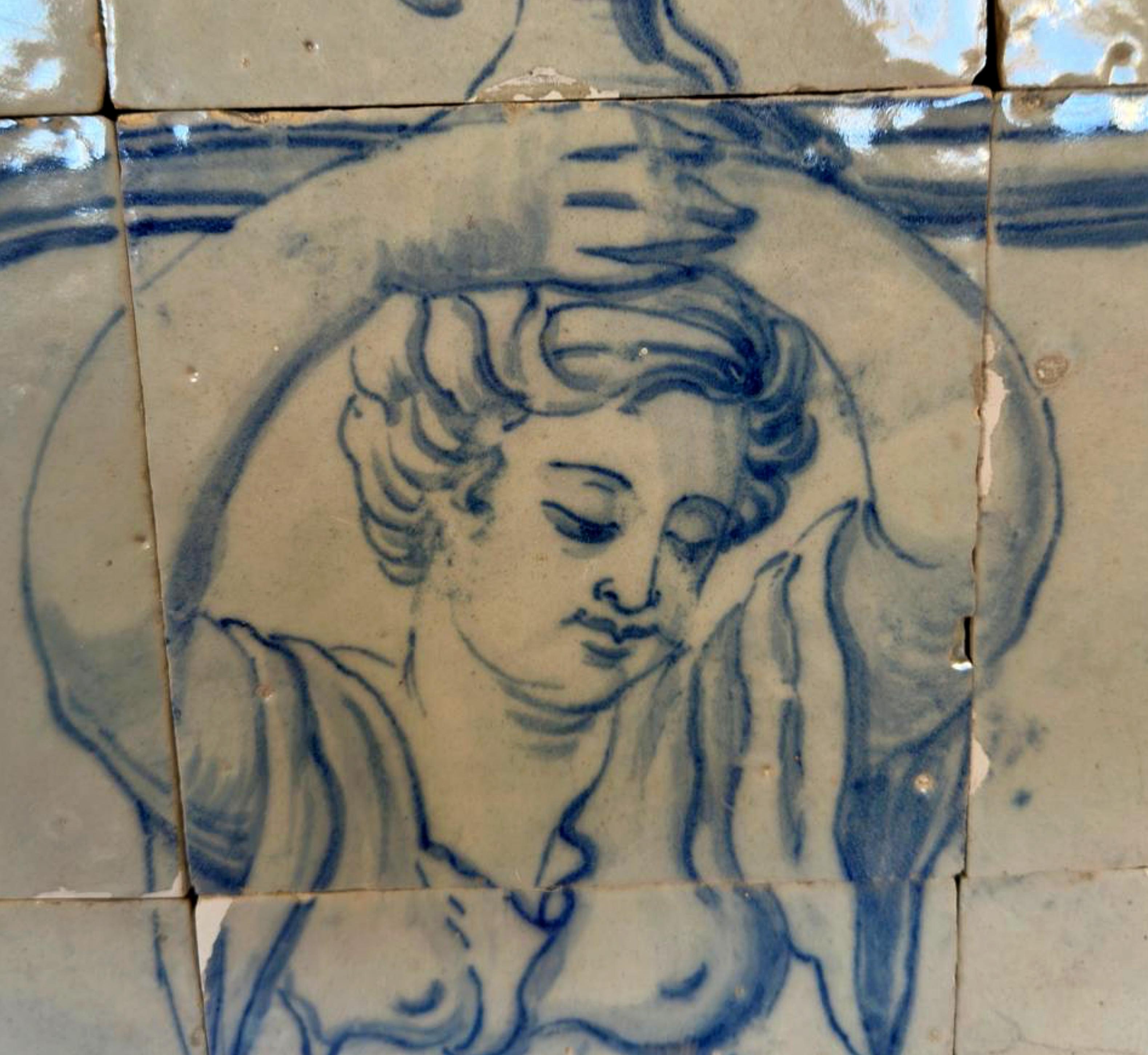 Baroque (12) Four Portuguese Tiles 17th Century (1630/1680) Very Rare Collectible For Sale