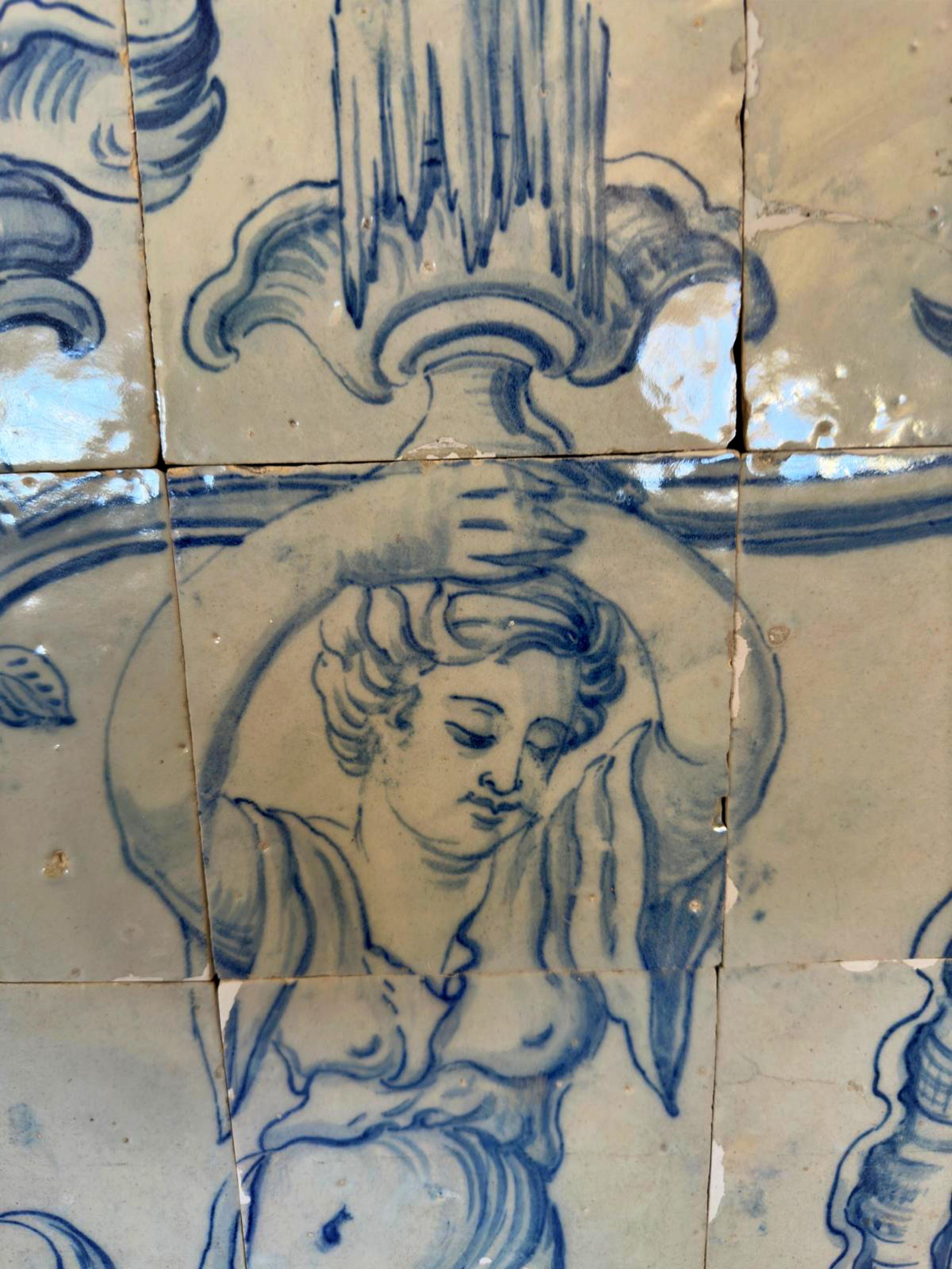 (12) Four Portuguese Tiles 17th Century (1630/1680) Very Rare Collectible In Good Condition For Sale In Madrid, ES