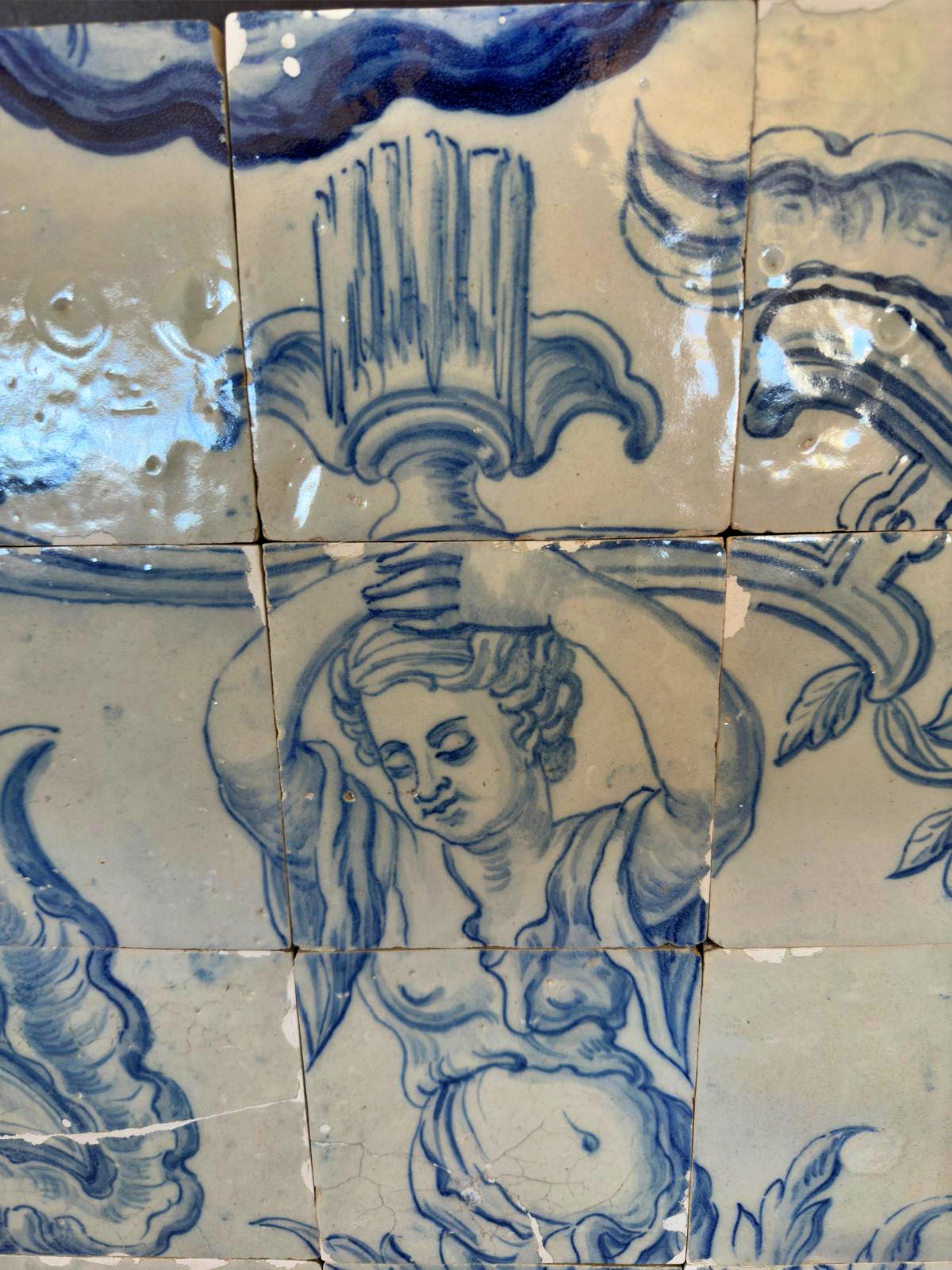 (12) Four Portuguese Tiles 17th Century (1630/1680) Very Rare Collectible In Good Condition For Sale In Madrid, ES