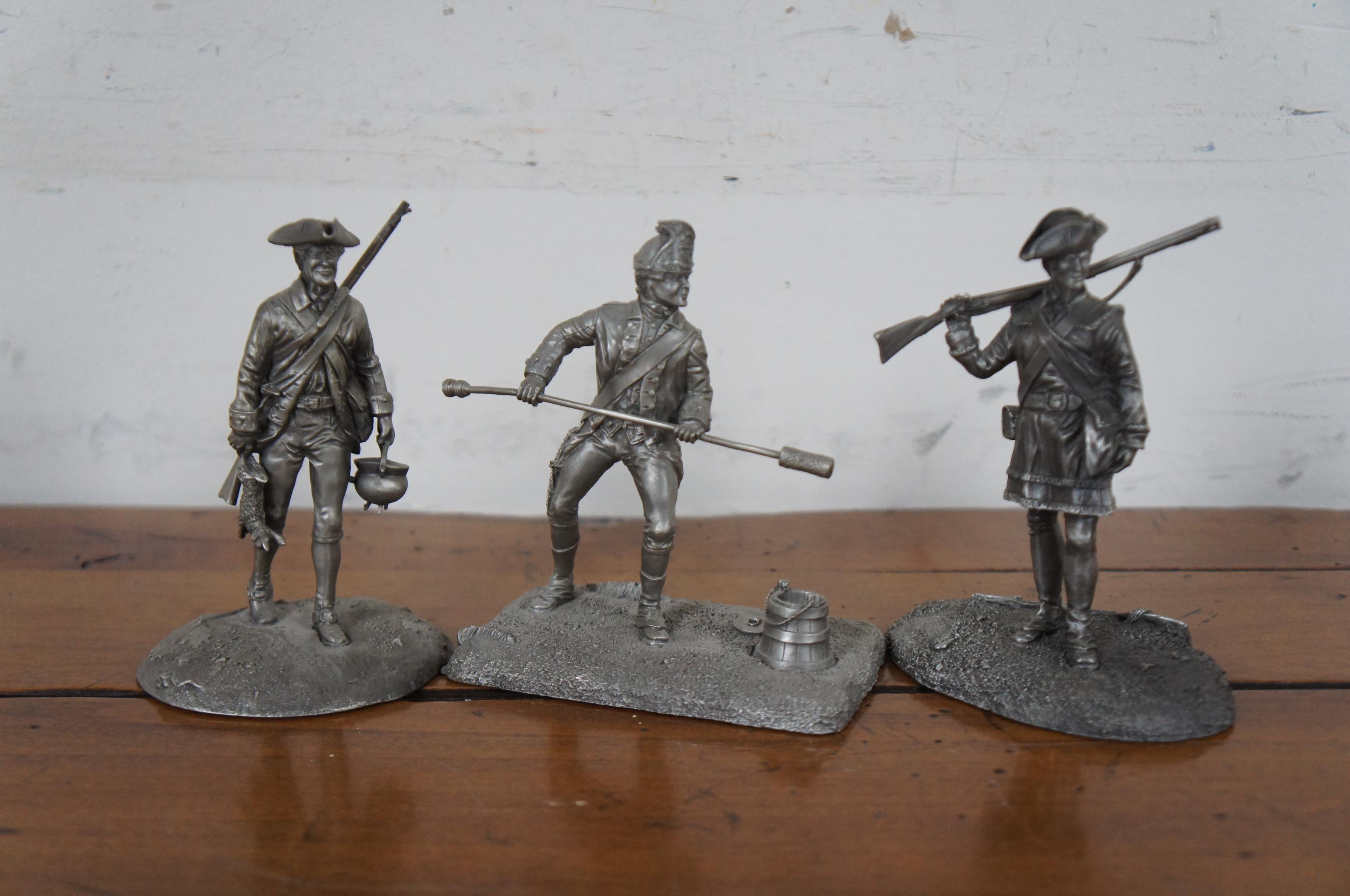 Late 20th Century 12 Franklin Mint 1970s Pewter Revolutionary War Soldier Officer Figurines