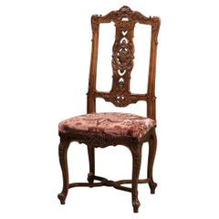 12 French Dining Chairs, Late 19th Century, Carved Fruitwood and Ori Upholstery
