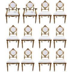 12 French Giltwood Neoclassical Style Dining Chairs