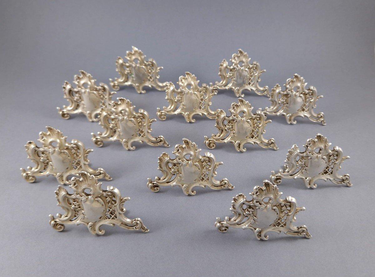 Louis XV 12 French Sterling Silver Place Card Holders For Sale