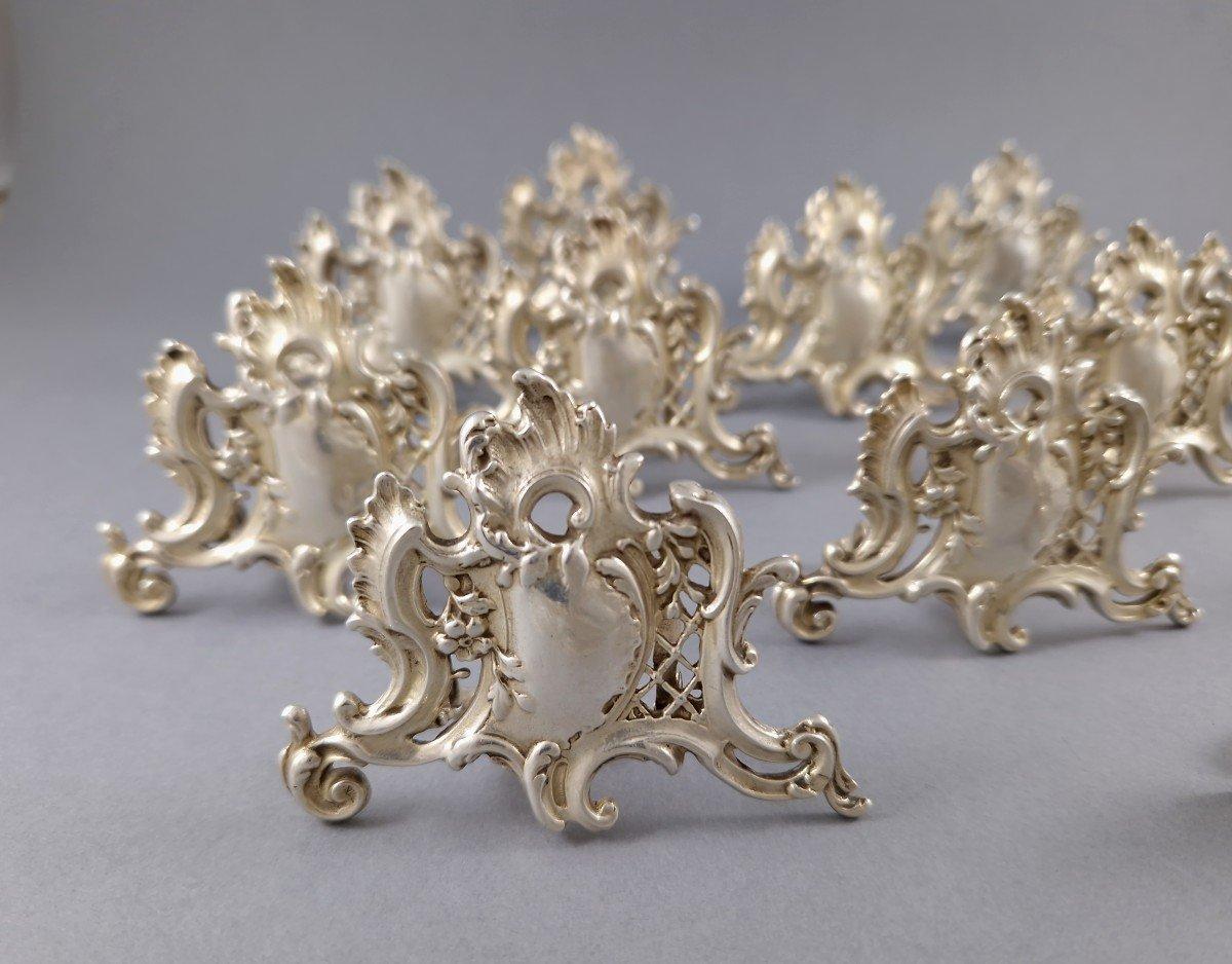 Late 19th Century 12 French Sterling Silver Place Card Holders For Sale