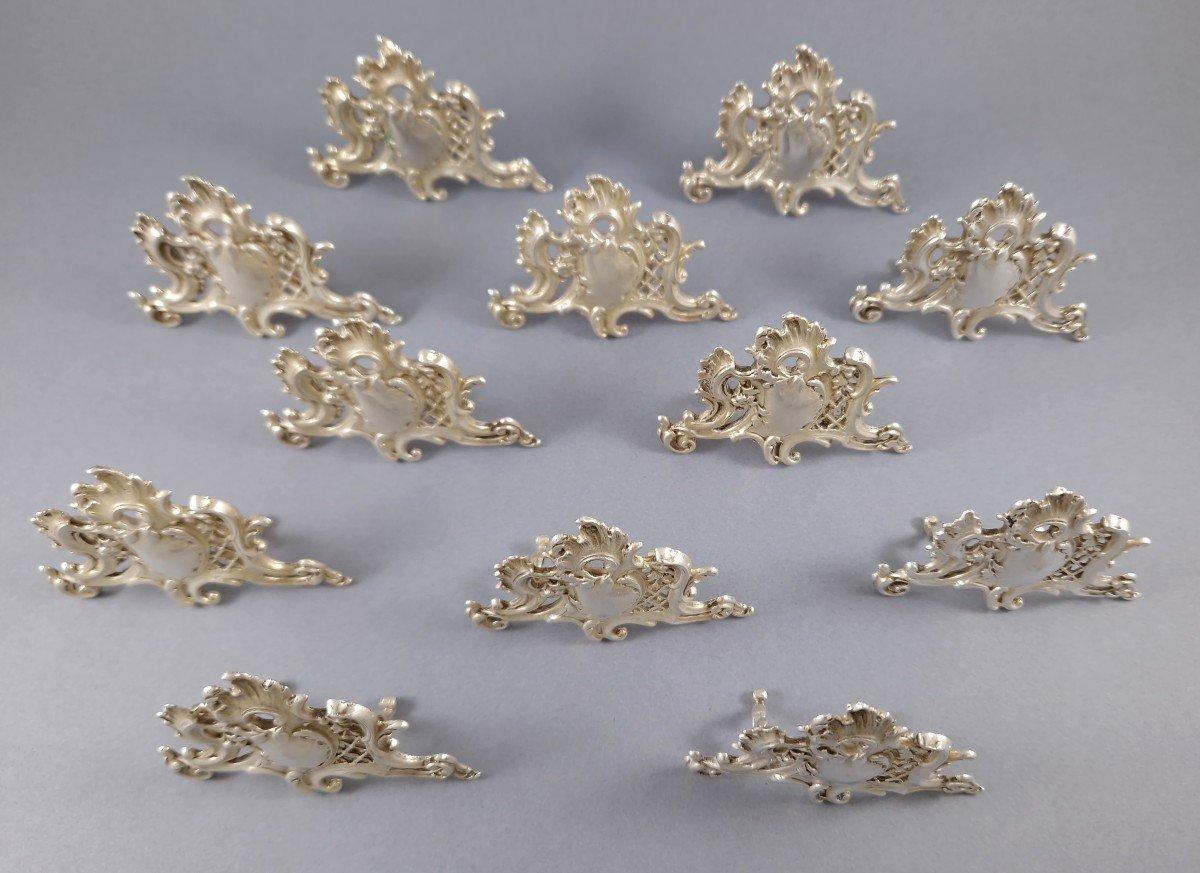 12 French Sterling Silver Place Card Holders For Sale 2