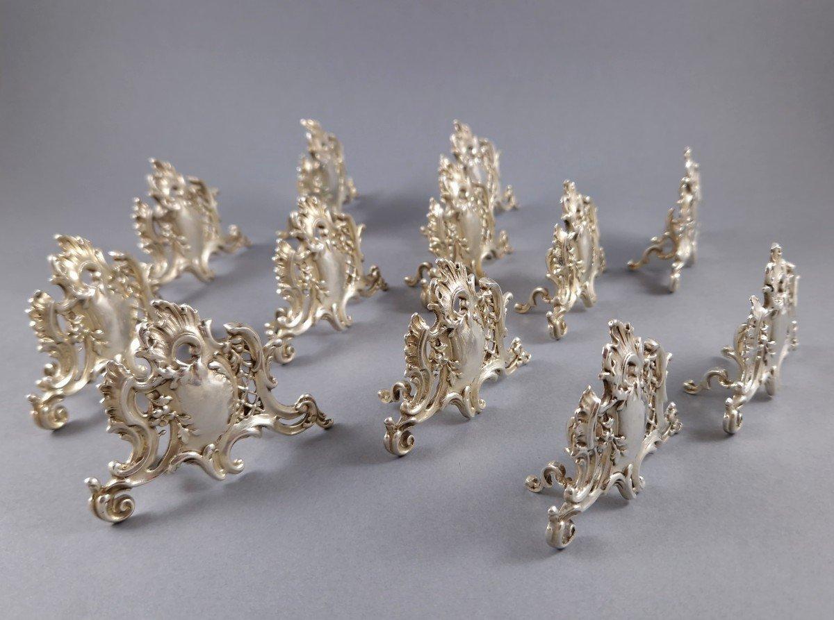 12 French Sterling Silver Place Card Holders For Sale 3