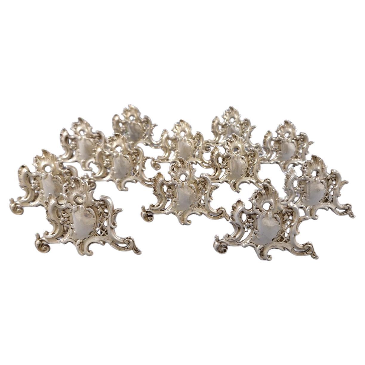 12 French Sterling Silver Place Card Holders For Sale