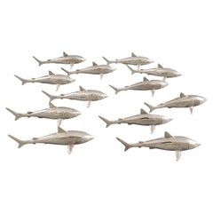 Used 12 French Sterling Silver Shark Sculptures
