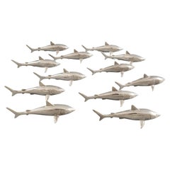 12 French Sterling Silver Shark Sculptures