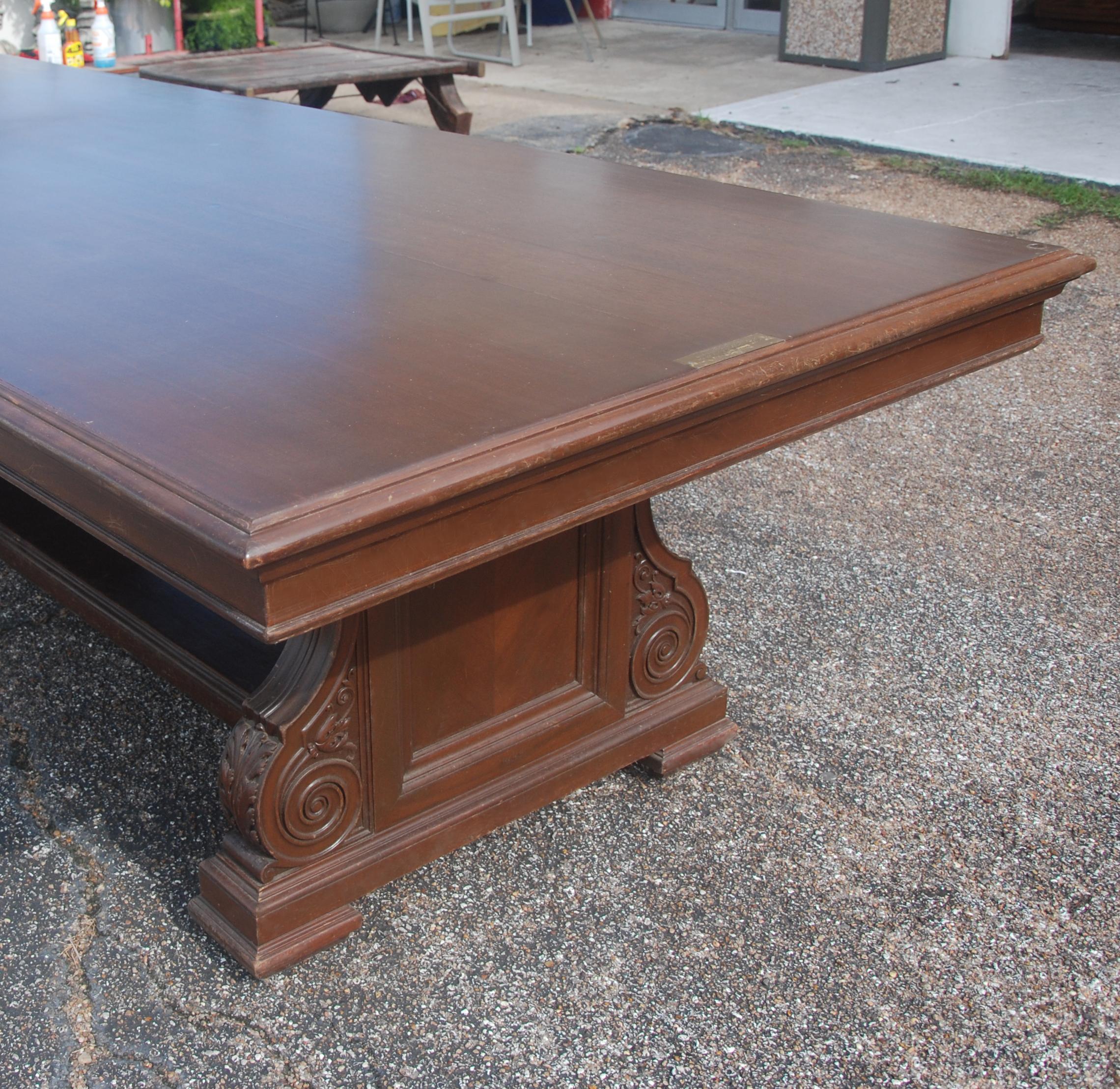 12 FT 1900s Royal Dutch/Shell Group Antique Oak Table   In Good Condition For Sale In Pasadena, TX