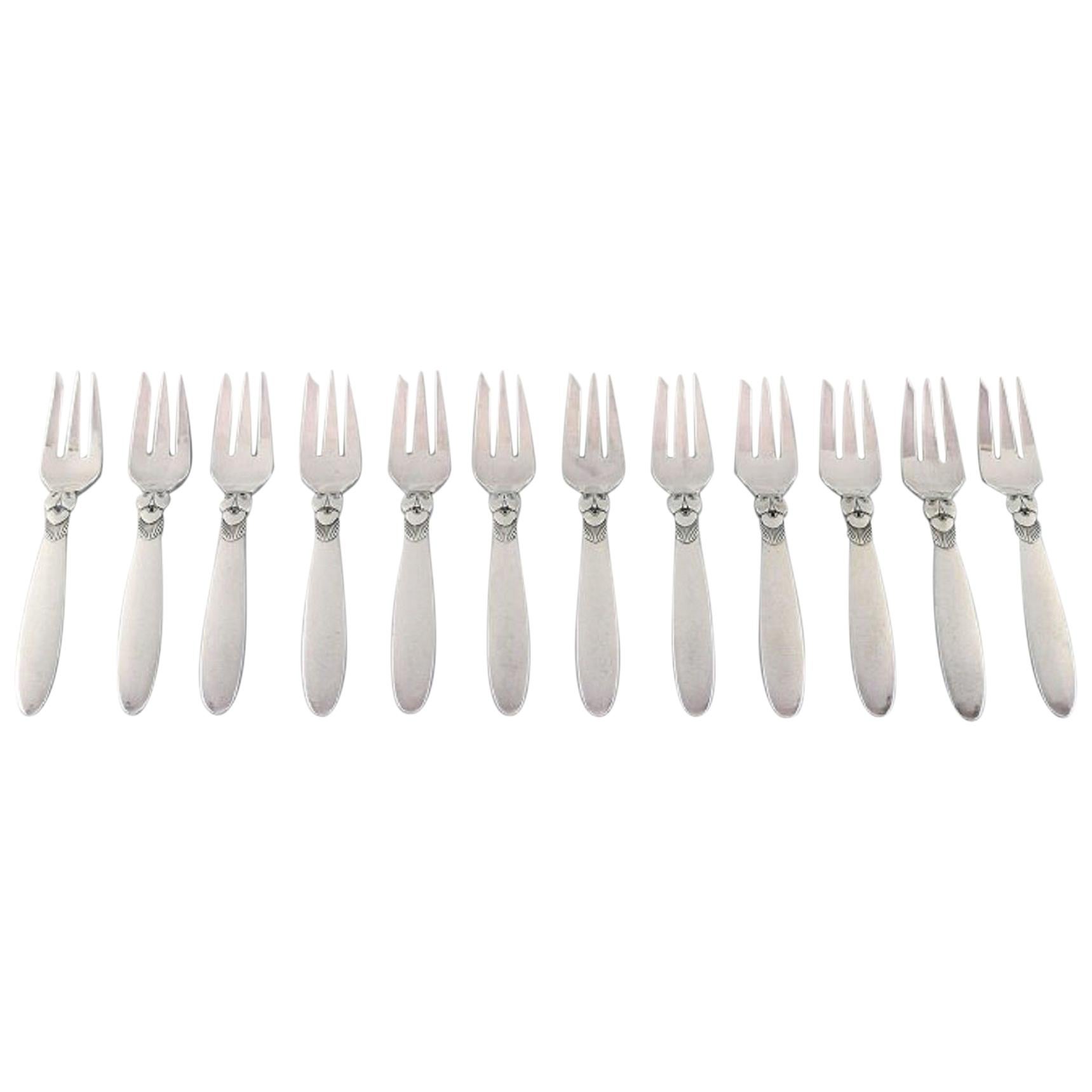 12 Georg Jensen Cactus Pastry Forks in Sterling Silver For Sale