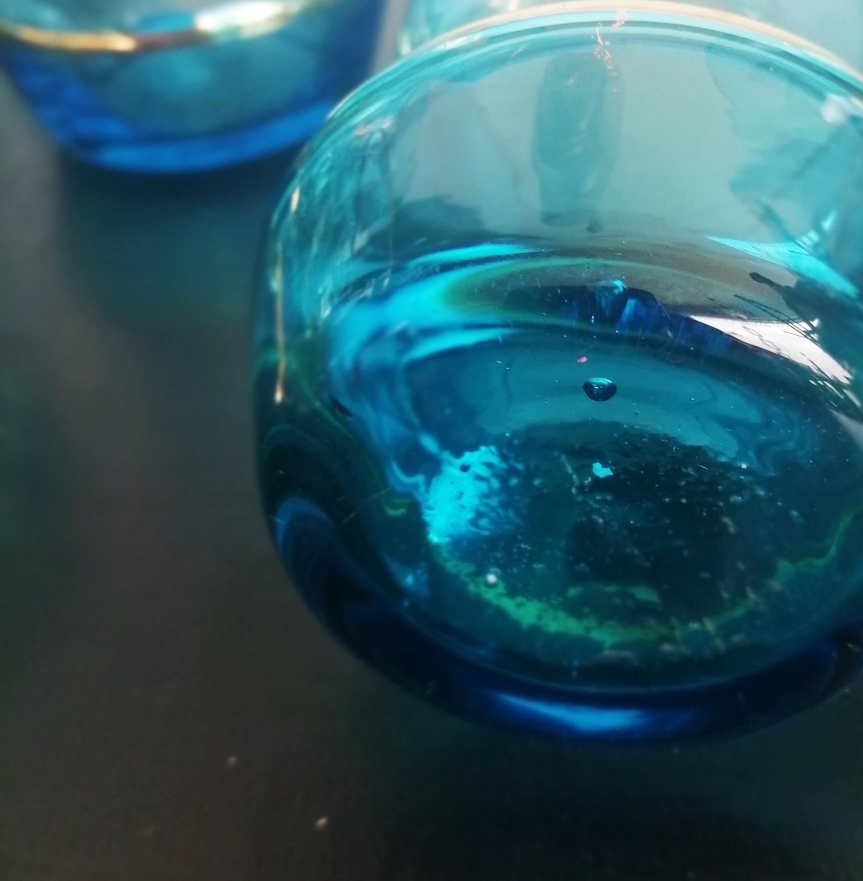 12 Vasos y Cubitera Azul y  Cristal dorado  Art Déco en venta 6