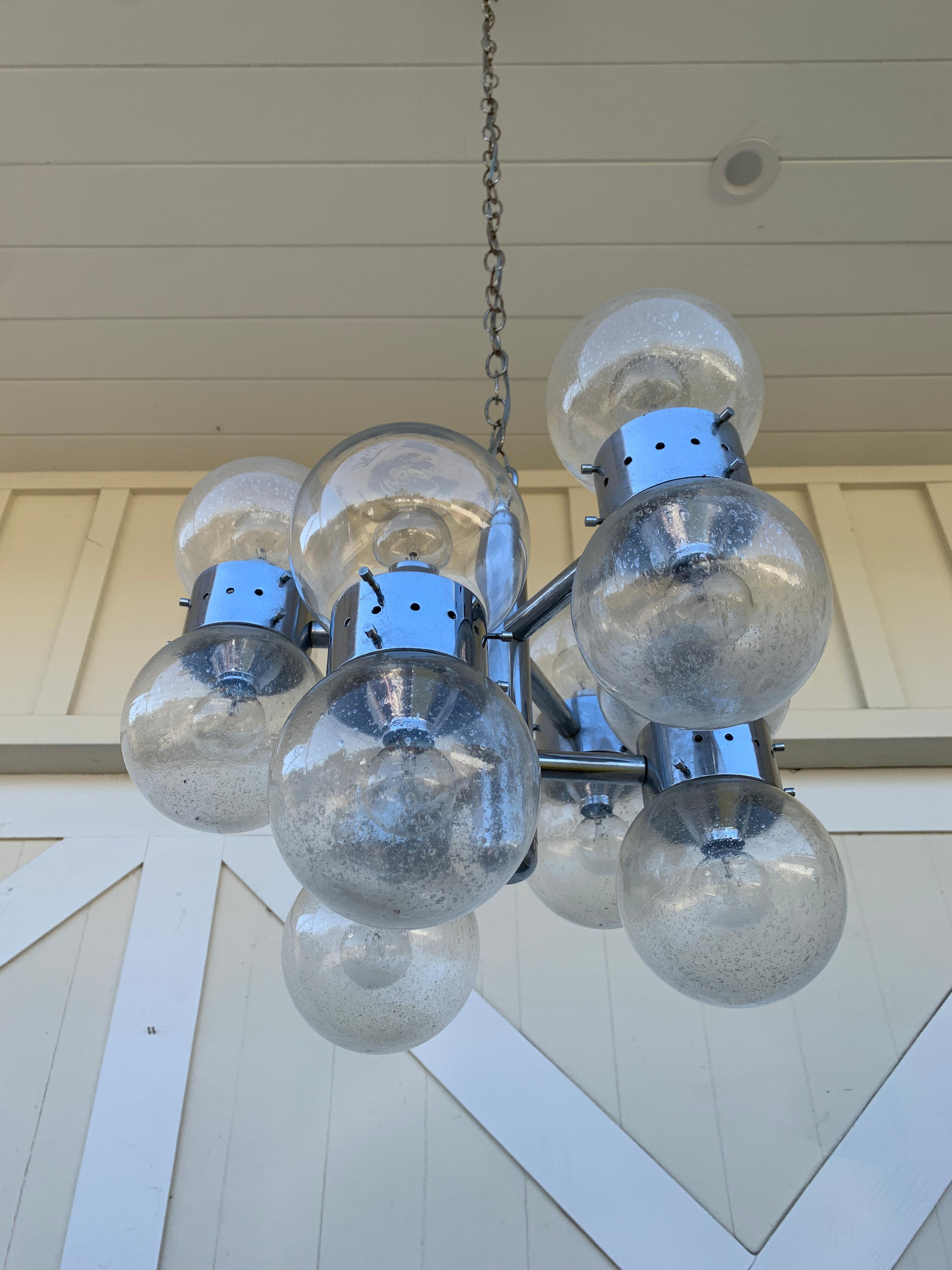 12 Globe Chandelier in Chrome & Glass After Lightolier 1