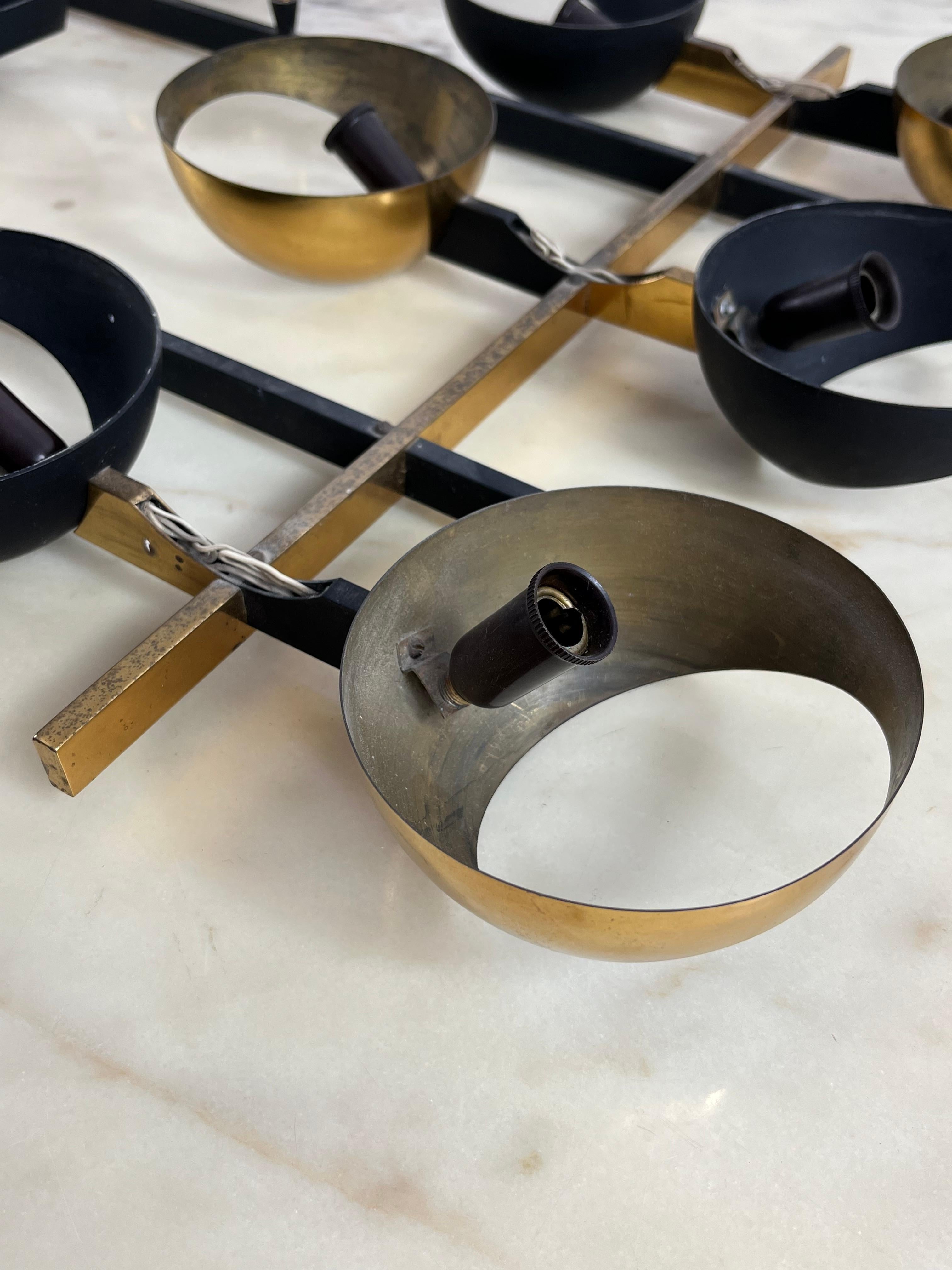 12-Globe Glass & Brass Mid-Century Stilnovo Chandelier Italian Design 1950s 11