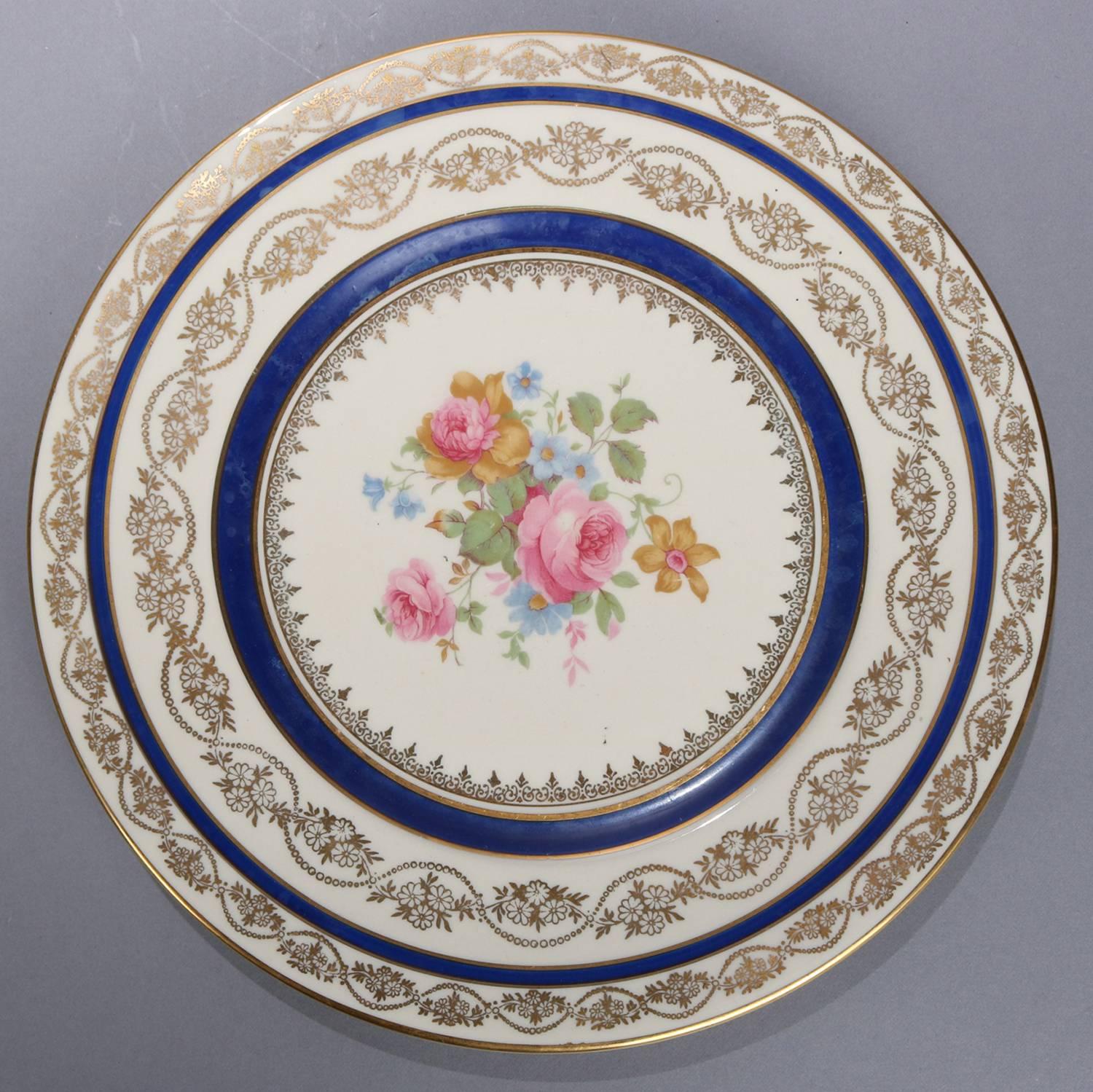 American 12 Gold Gilt Translucent China Porcelain Gilt Dinner Plates with Roses
