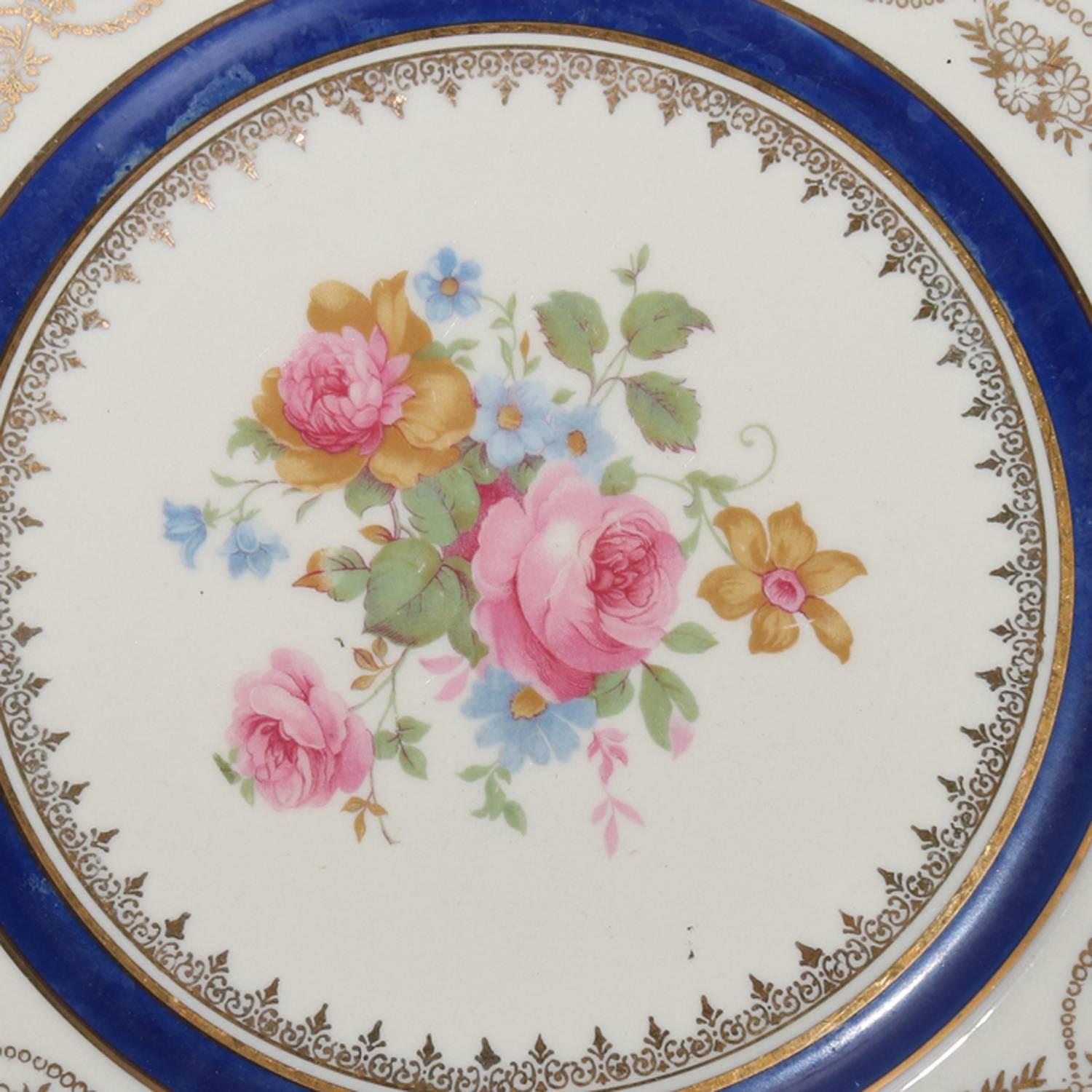 12 Gold Gilt Translucent China Porcelain Gilt Dinner Plates with Roses In Good Condition In Big Flats, NY