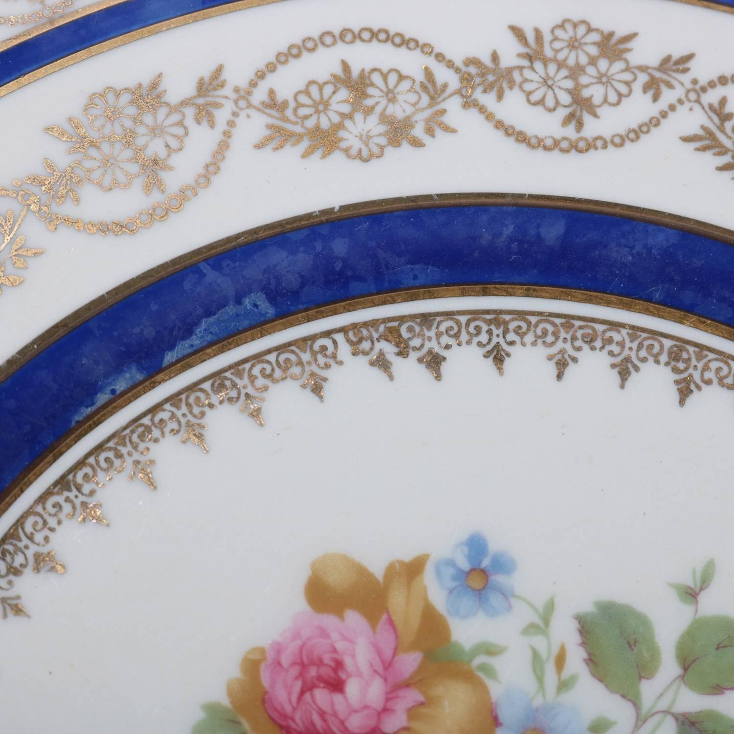 12 Gold Gilt Translucent China Porcelain Gilt Dinner Plates with Roses 1