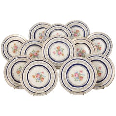 12 Gold Gilt Translucent China Porcelain Gilt Dinner Plates with Roses