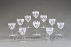 12 Hand Blown Signed Libbey Wheel Cut Crystal Goblets Arts & Crafts Floral Motif