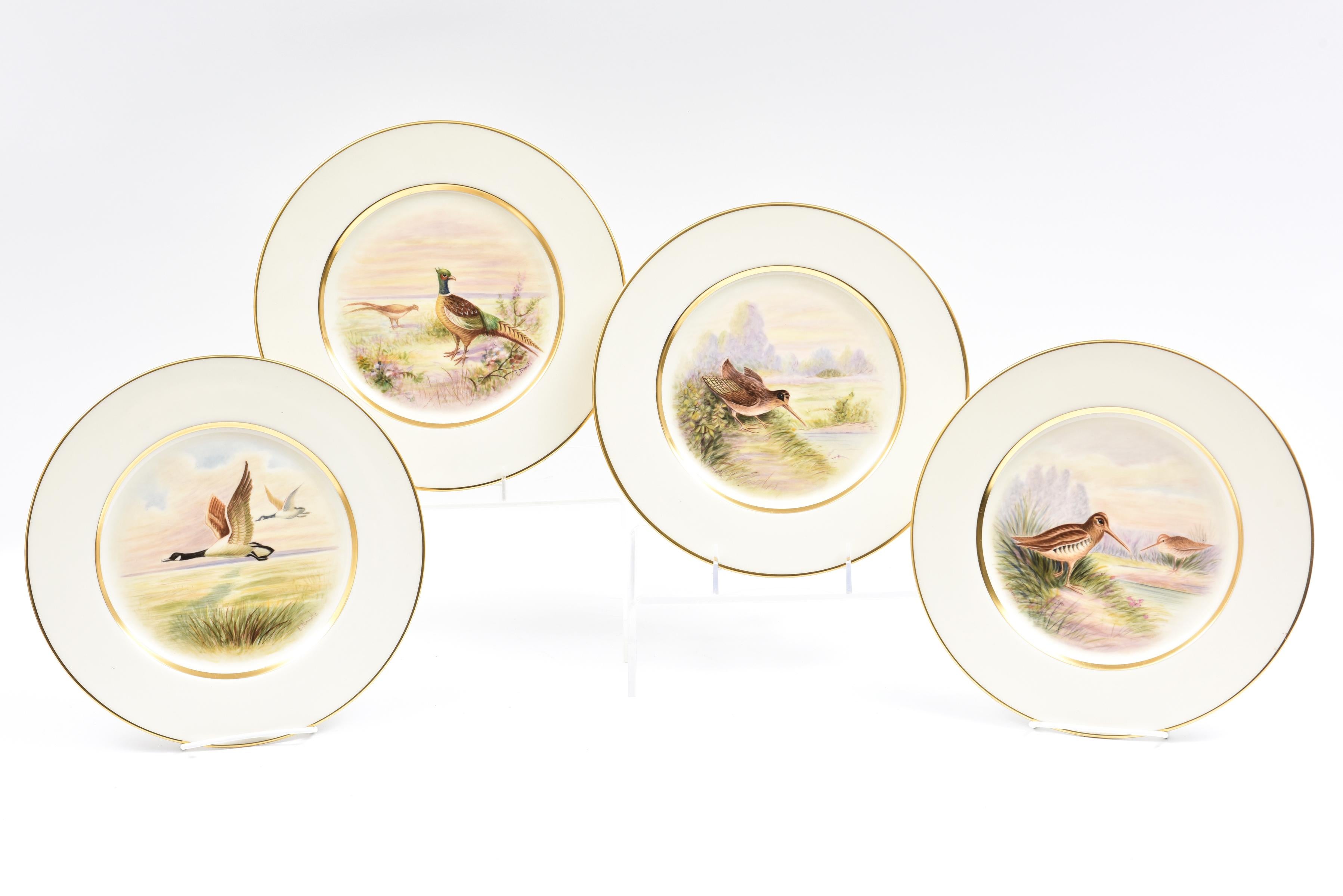 Hand-Crafted 12 Hand Painted Game Bird Plates, Lenox Artist Signed, circa 1925 For Sale