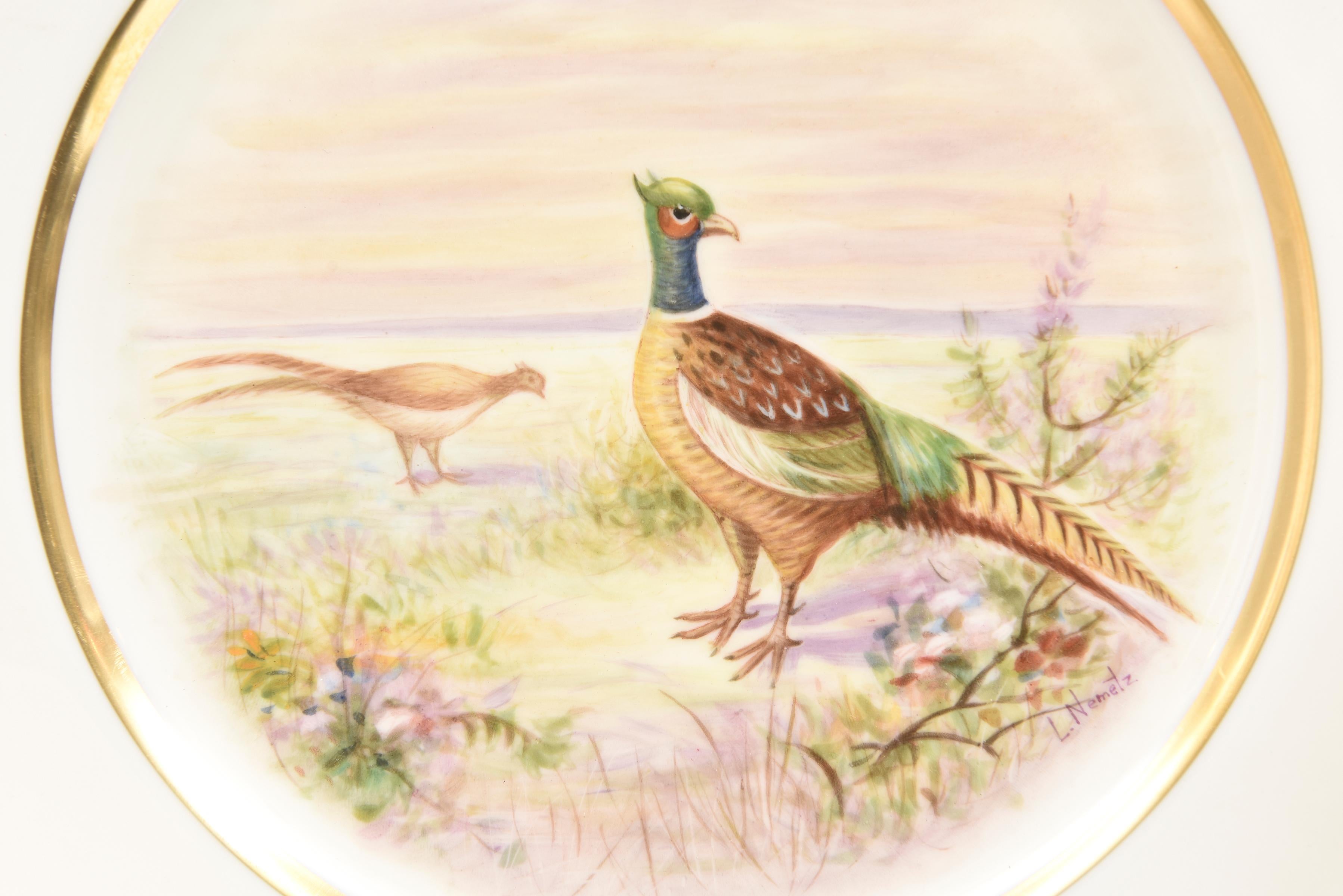 12 Hand Painted Game Bird Plates, Lenox Artist Signed, circa 1925 In Good Condition For Sale In West Palm Beach, FL